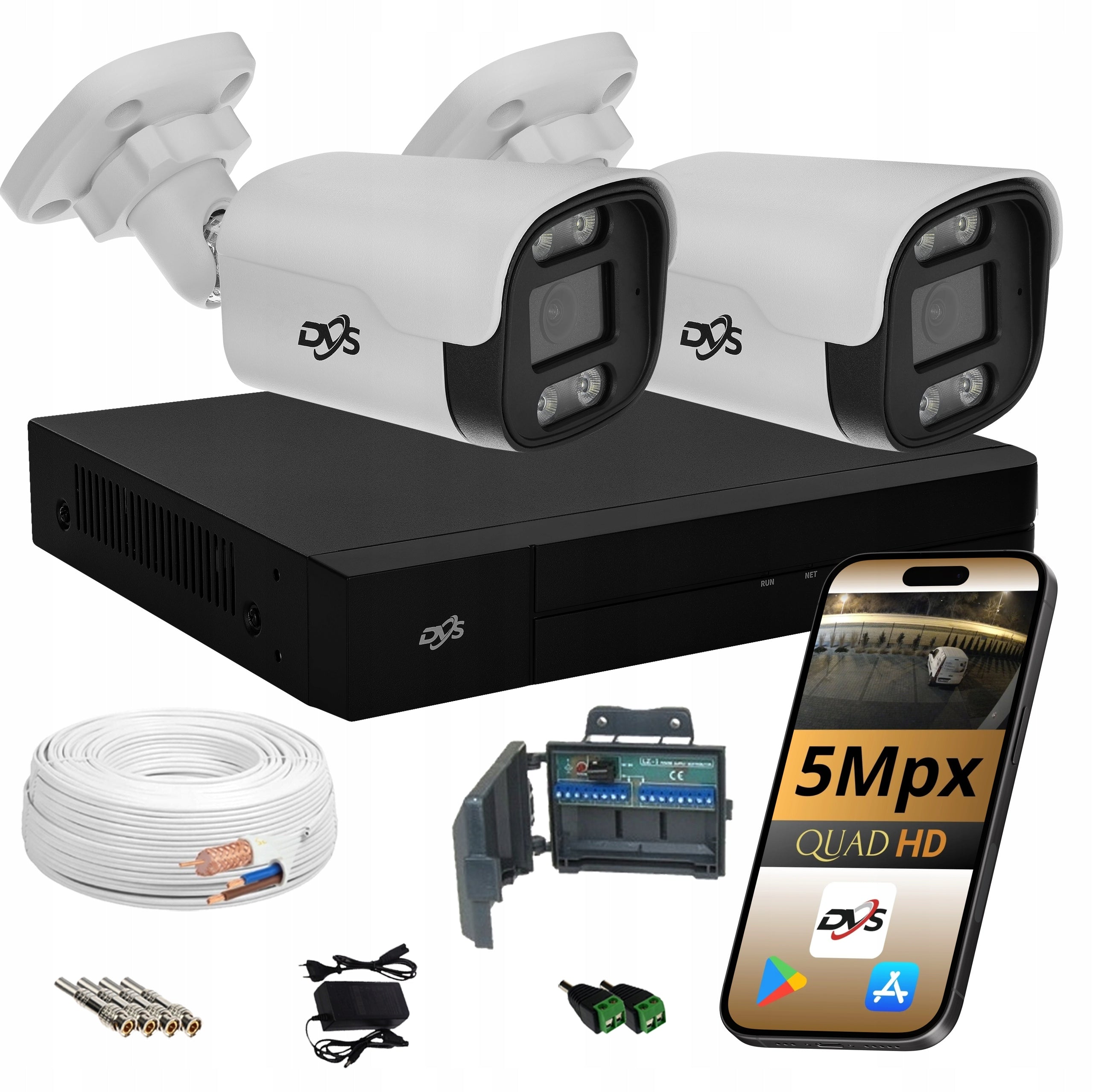 SET OF 2 ANALOGUE EXTERNAL CAMERAS FOR MONITORING TUBE 5MPX DVS LED IR