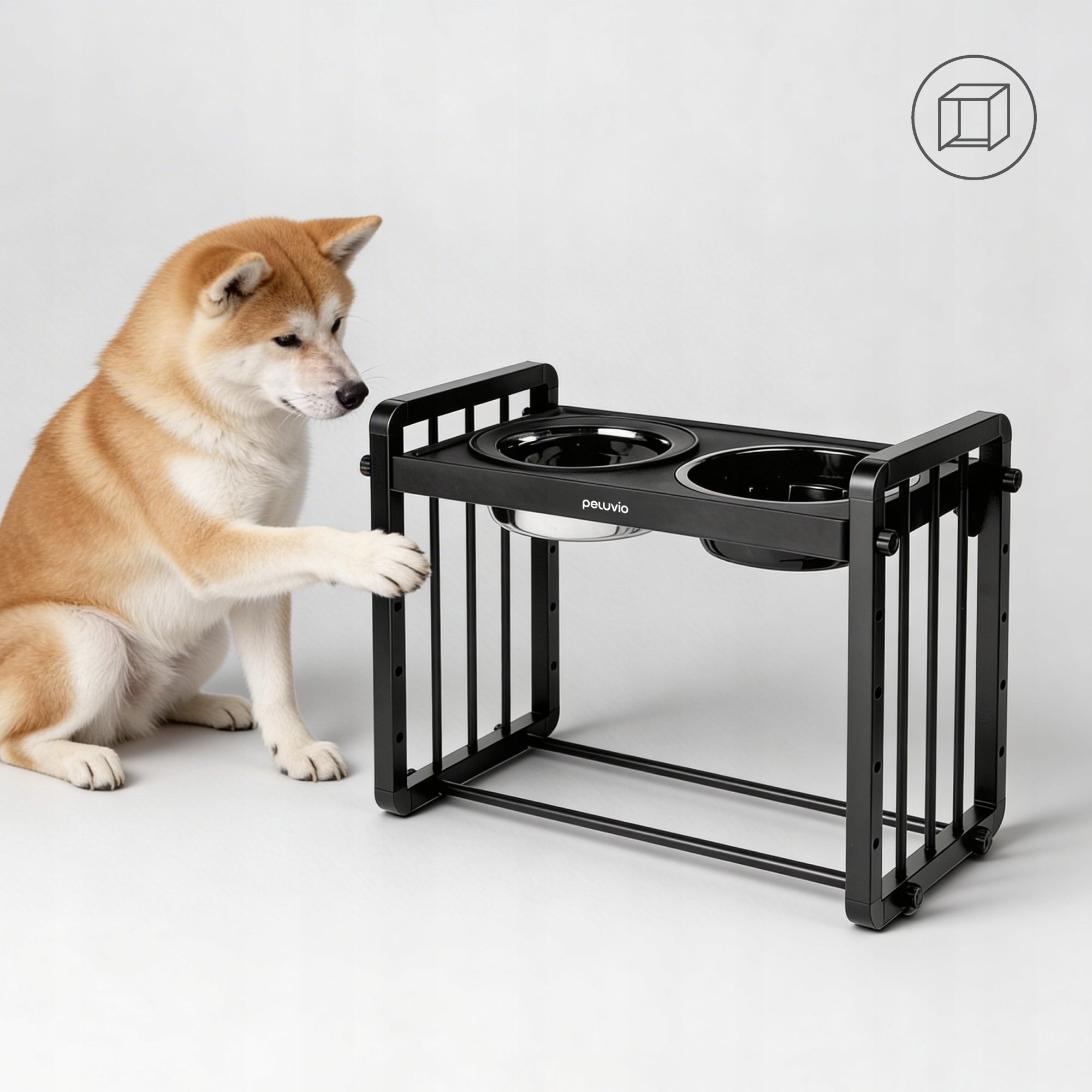 SET OF 2 Bowls on Stand ADJUSTABLE DOG Bowl RACK Peluvio Levee Capacity 1.45 l
