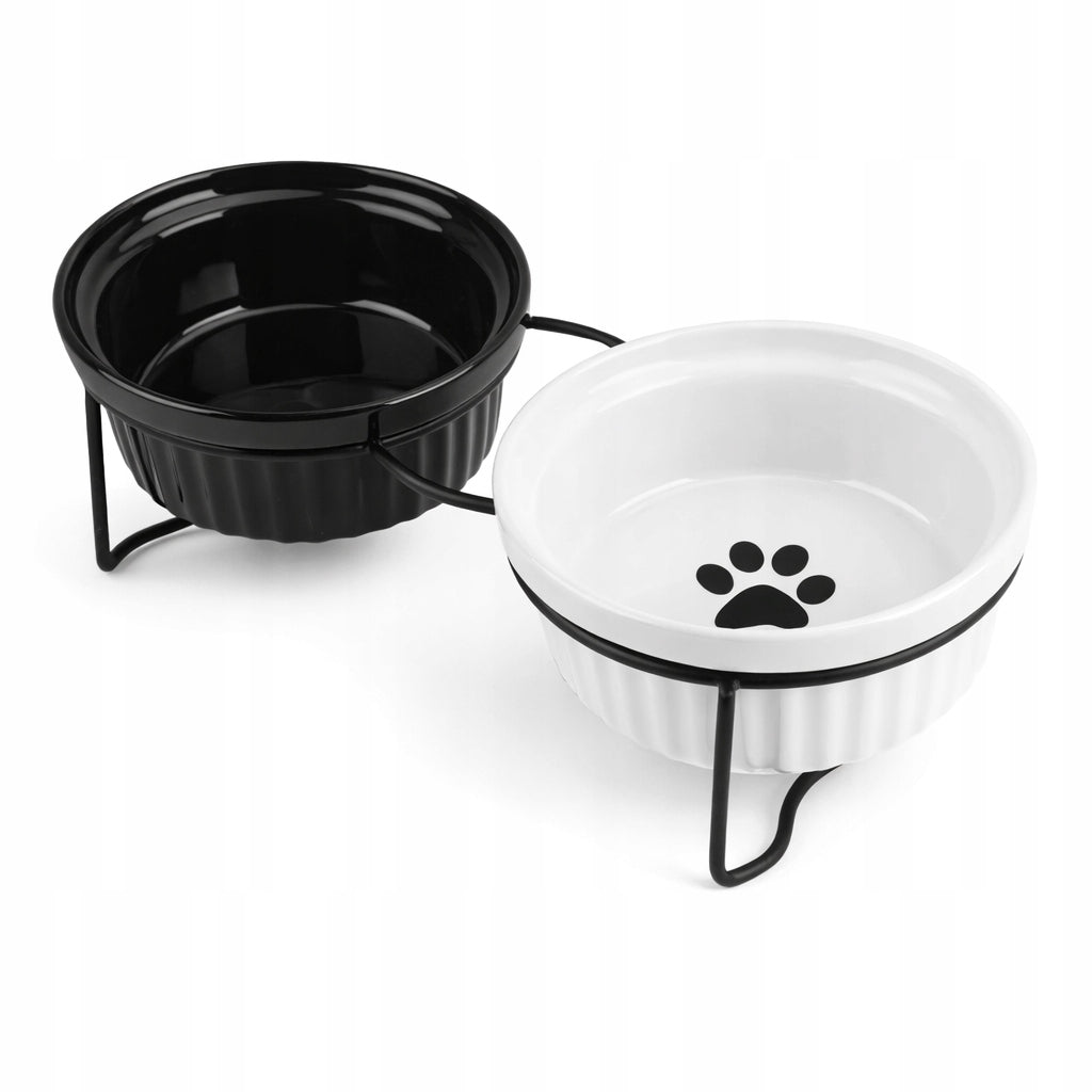 SET OF 2 CERAMIC BOWLS ON STEEL STAND FOR DOG AND CAT 2x300 ml Brand GLOBANI
