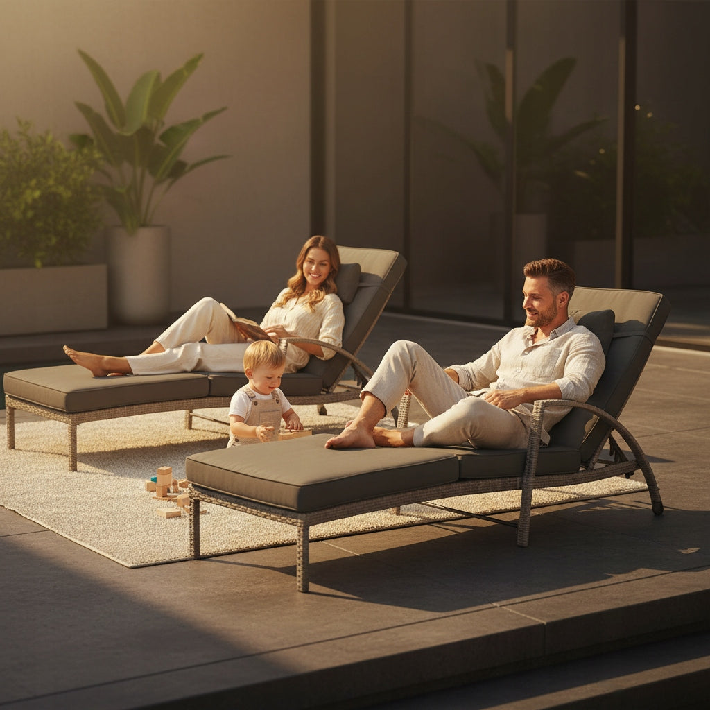 SET OF 2 GARDEN SUN LOUNGERS XL-2505 GREY RATTAN + GREY CUSHIONS Frame material synthetic rattan