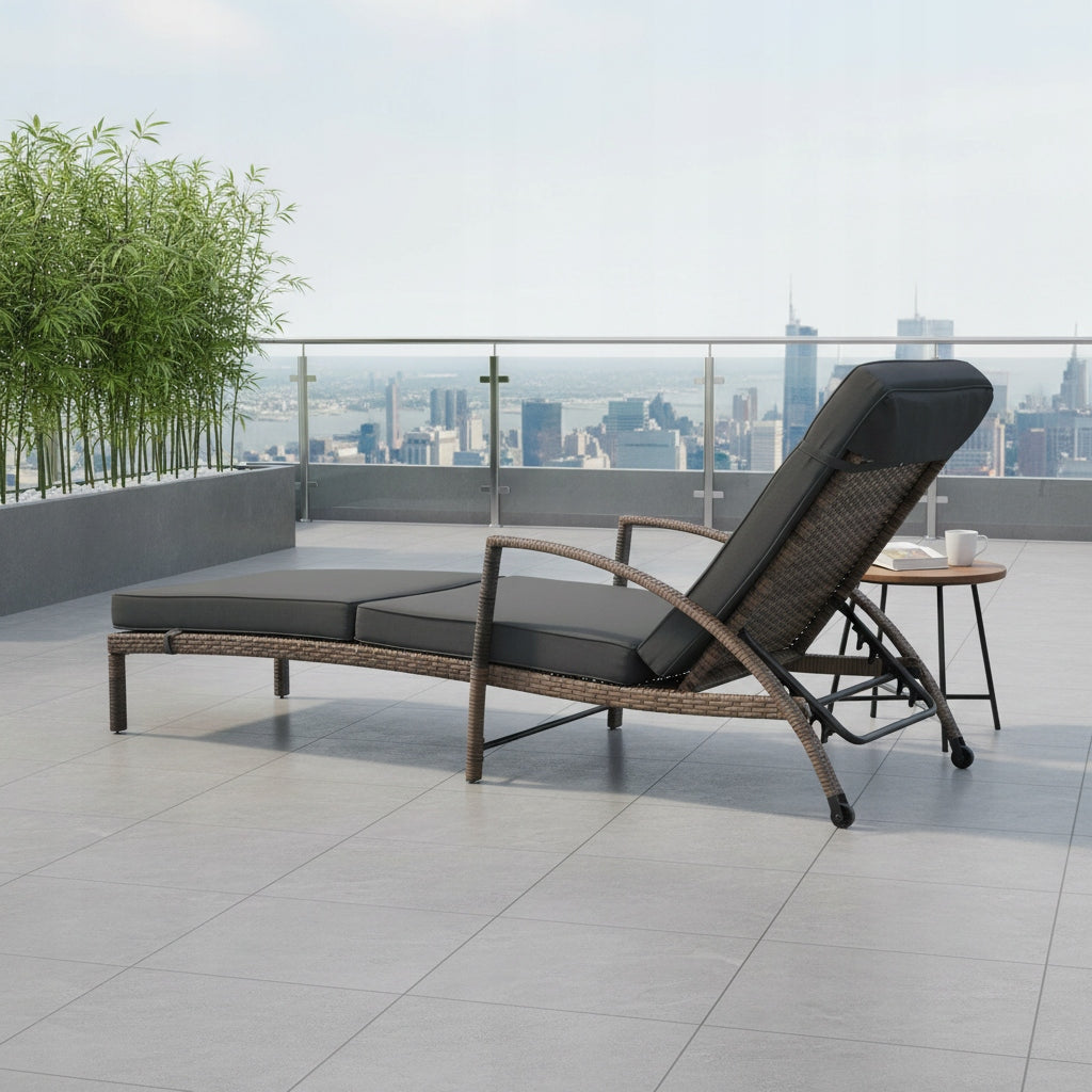 SET OF 2 GARDEN SUN LOUNGERS XL-2505 LIGHT BROWN RATTAN CUSHIONS GREY Brand no brand
