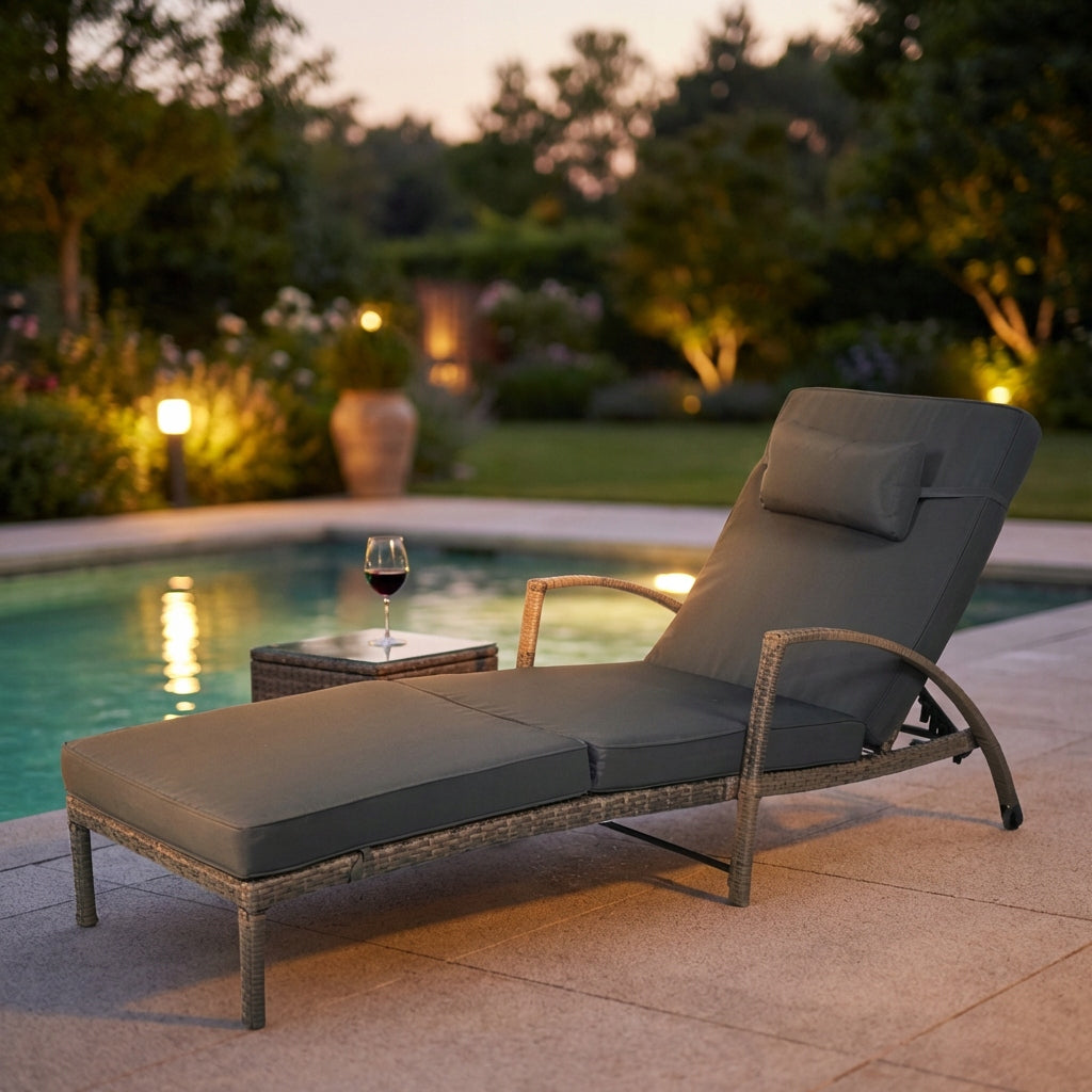 SET OF 2 GARDEN SUN LOUNGERS XL-2505 LIGHT BROWN RATTAN CUSHIONS GREY Frame material synthetic rattan