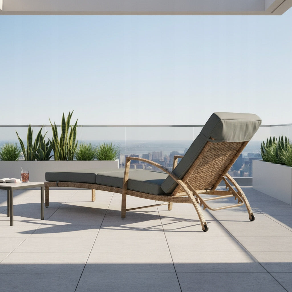 SET OF 2 GARDEN SUN LOUNGERS XL-2505 NATURAL RATTAN + GREY CUSHIONS Brand no brand