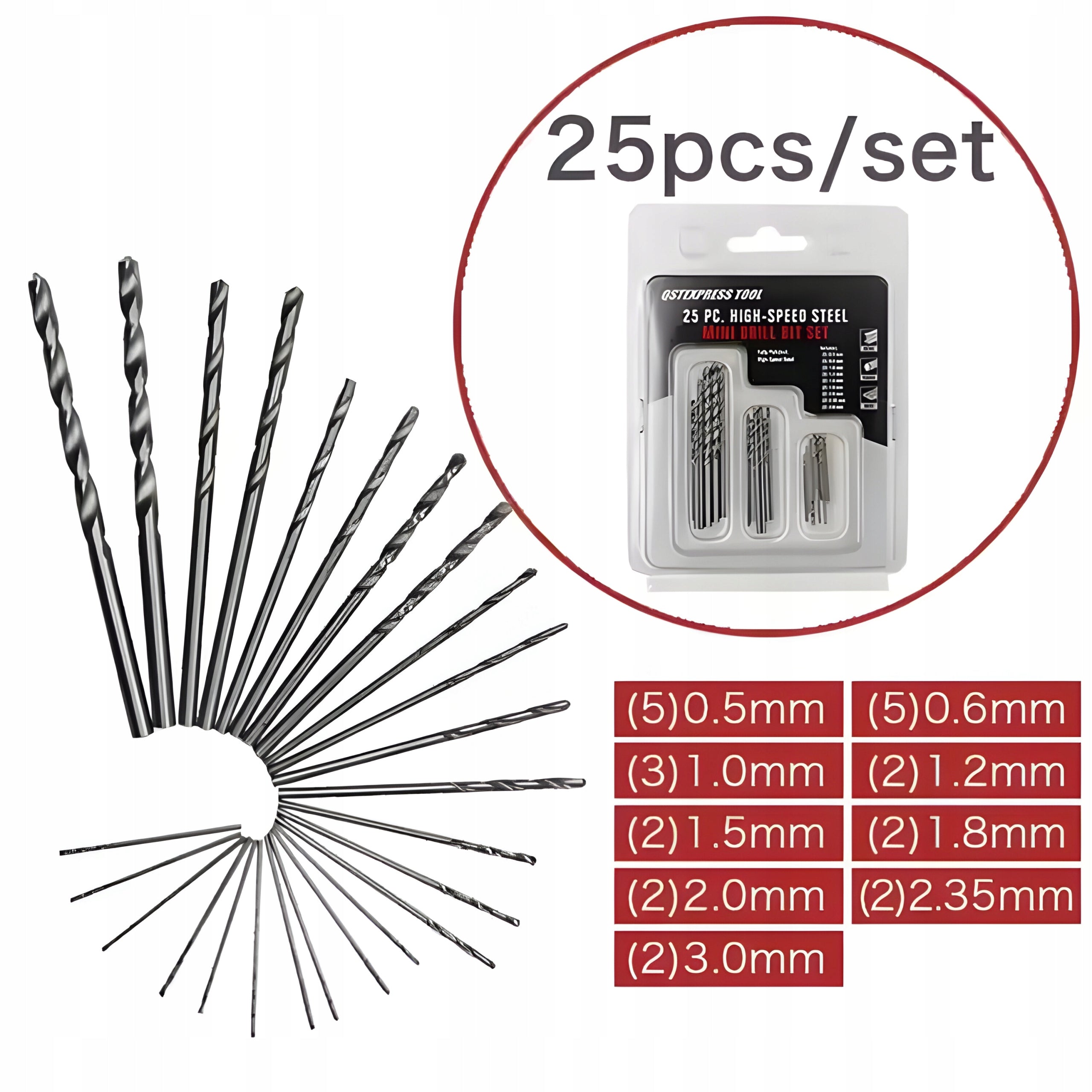 SET OF 25 MINI DRILL BITS FOR METAL MODELING PRECISION 0.5 - 3.0mm Manufacturer code MINI WIERTŁA DO PLASTIKU, METALU, DREWNA