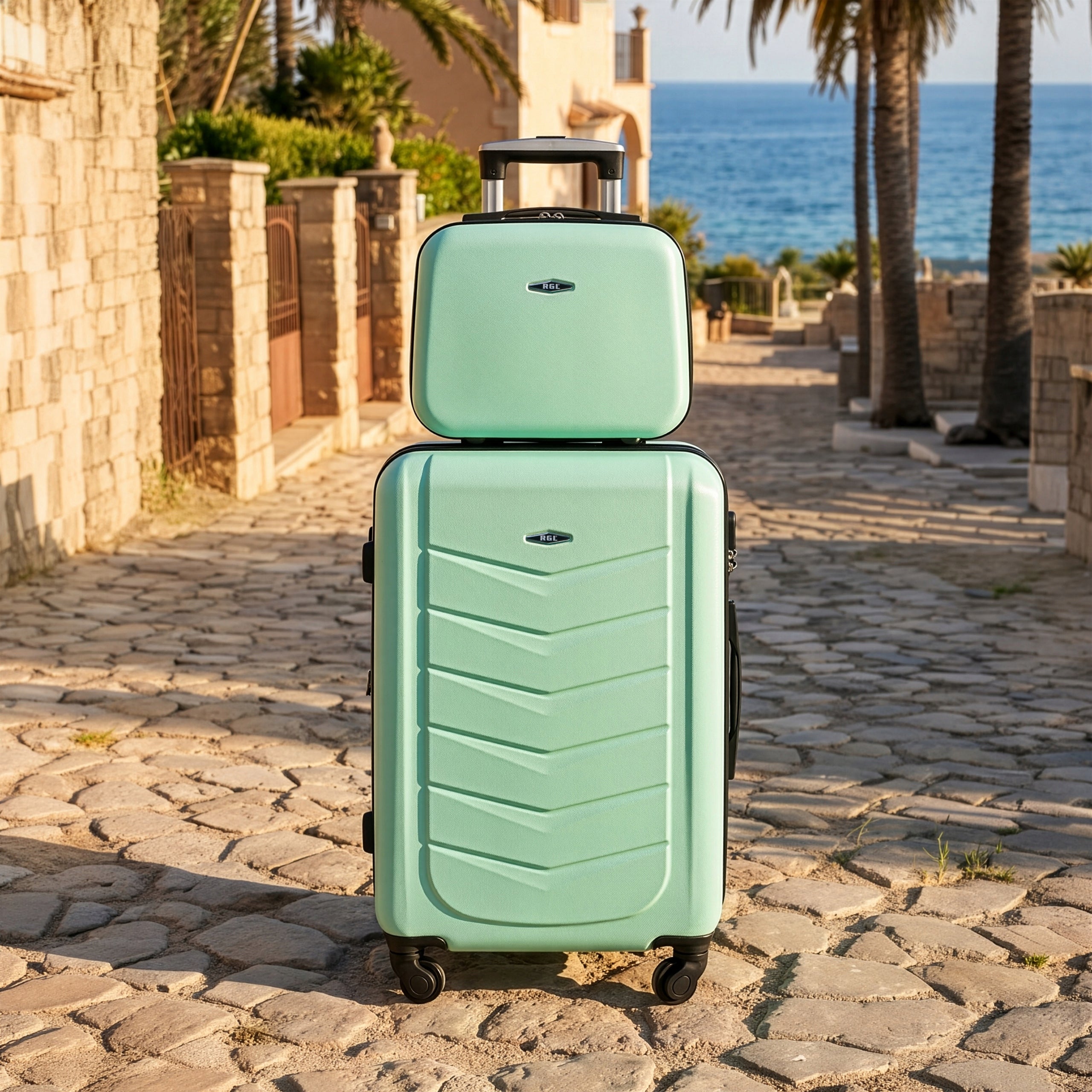 SET OF 2IN1 LARGE SUITCASE XXL + CHEST COSMETIC BAG TRAVEL BAG 4 WHEELS Manufacturer code Duża 520 XXL + kuf