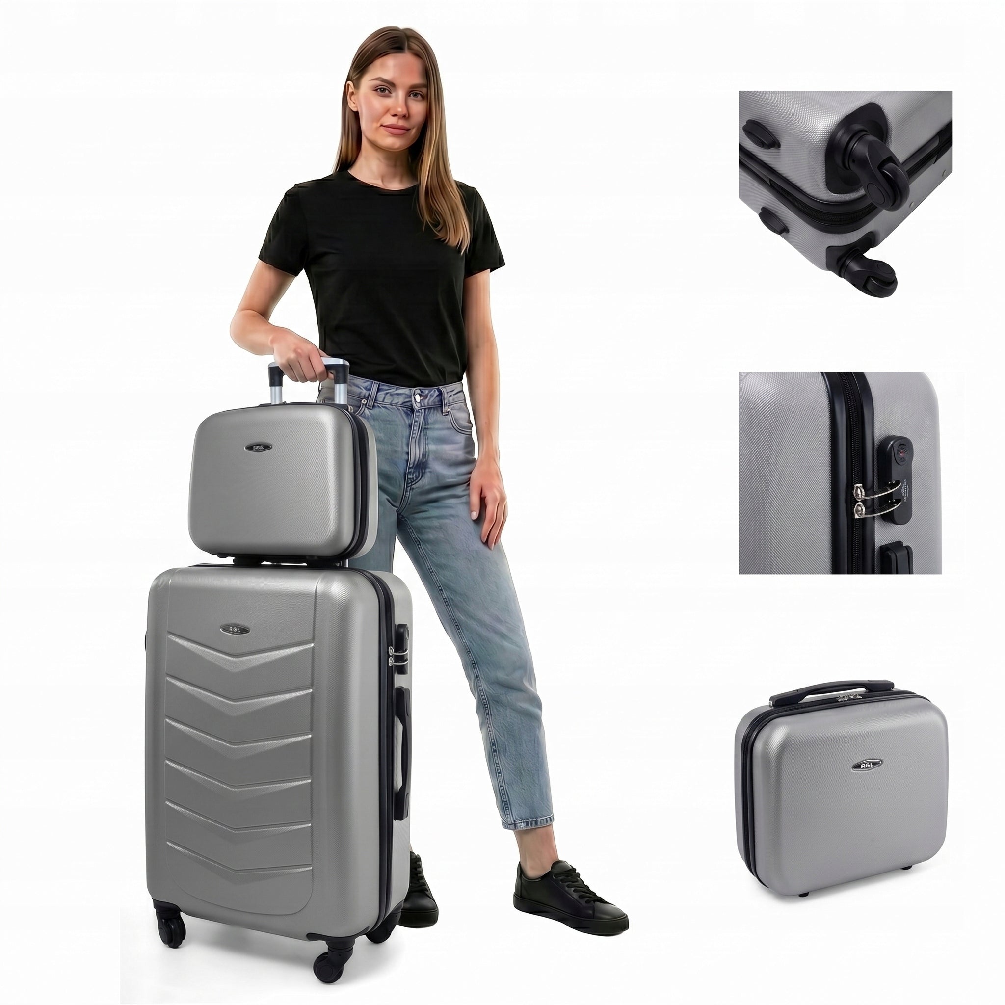 SET OF 2IN1 LARGE SUITCASE XXL + CHEST COSMETIC BAG TRAVEL BAG 4 WHEELS