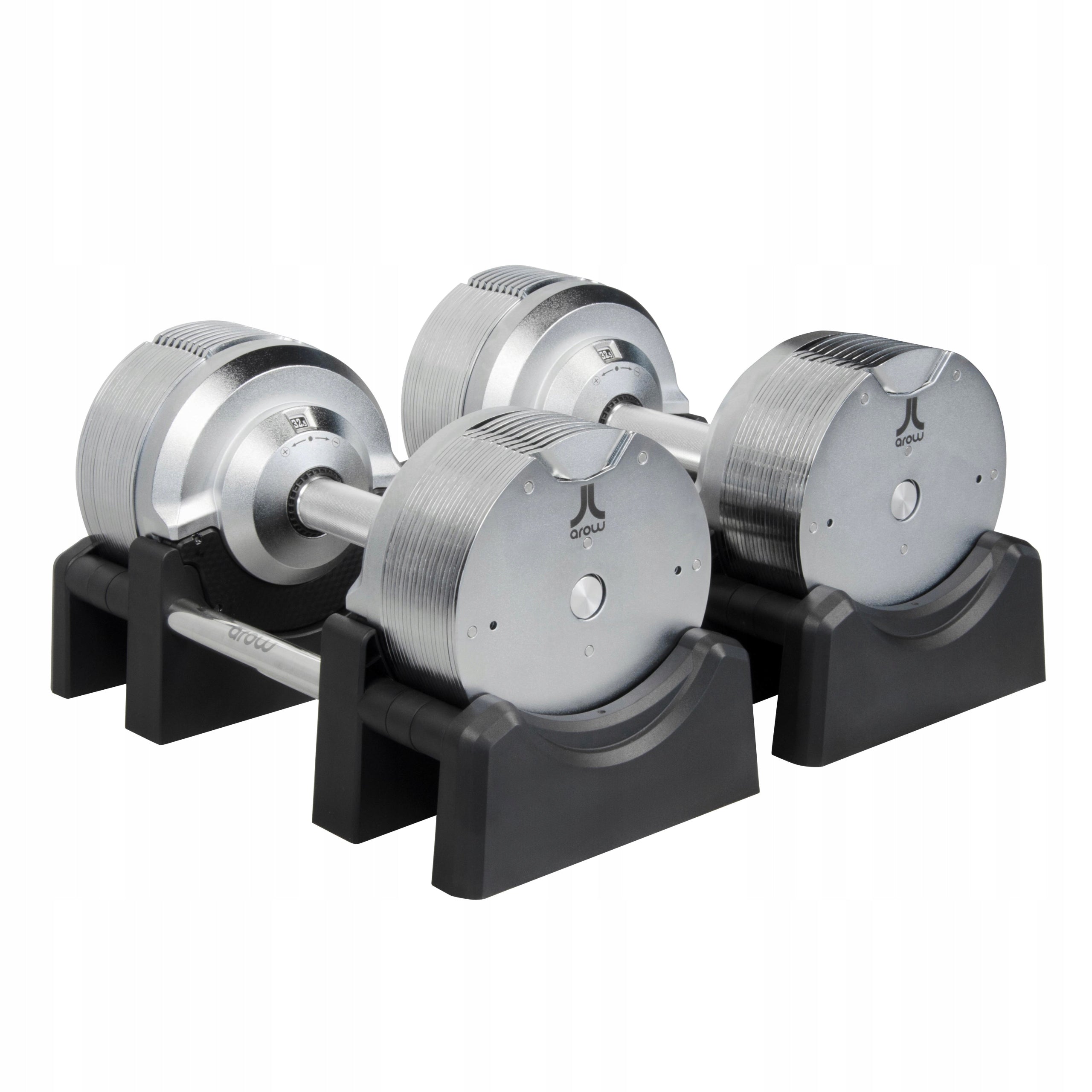 SET OF 2X ADJUSTABLE DUMBBELL 32,5 kg Barbell Silver adjustment every 1,5kg Brand Arow