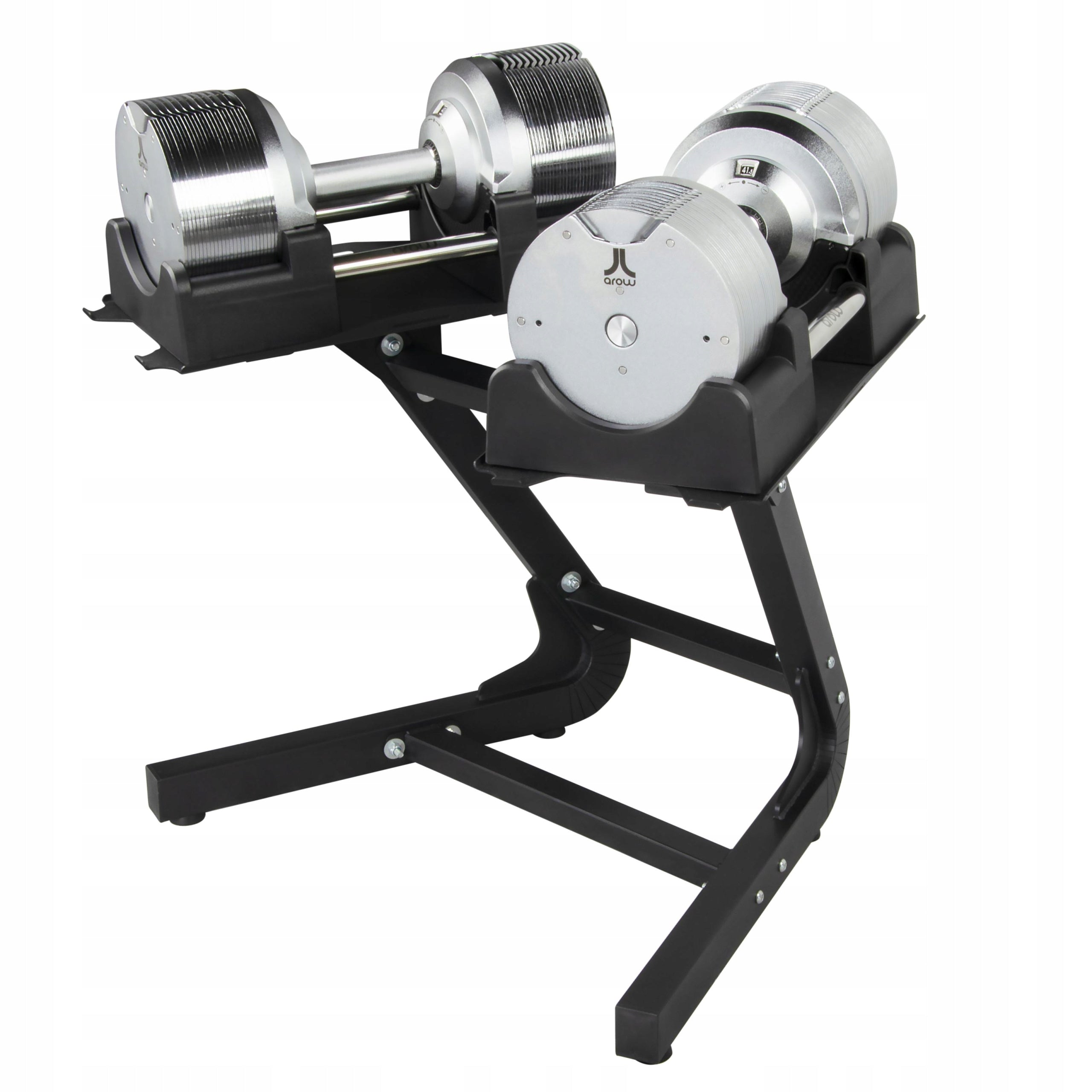 SET OF 2X ADJUSTABLE DUMBBELLS SILVER 41,5KG + BLACK DUMBBELL STAND 100KG Brand Arow