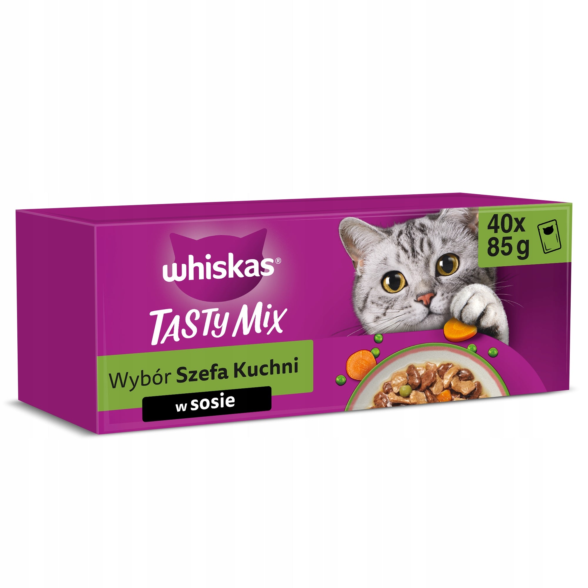 SET OF 2X WET CAT FOOD WHISKAS CHOICE OF CHEF IN SAUCE - 40X85G Brand Whiskas