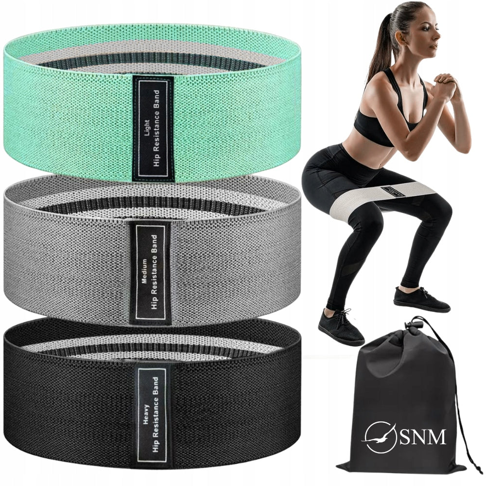 SET OF 3 HIP BAND EXERCISE RUBBERS MATERIAL RESISTANCE FITNESS BANDS THIGHS