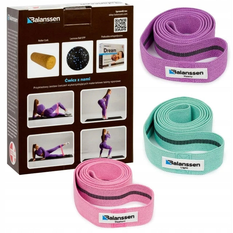 SET OF 3 MATERIAL RUBBERS FOR RESISTANCE EXERCISES POWER BANDS BALANSSEN Packaging status original