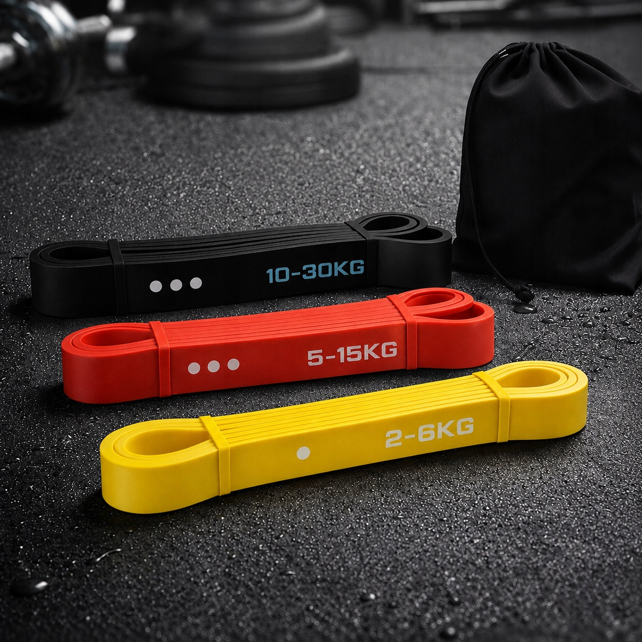 SET OF 3 RUBBER BANDS RESISTANCE BANDS FITNESS TAPE RUBBER STRONG Length 210 cm