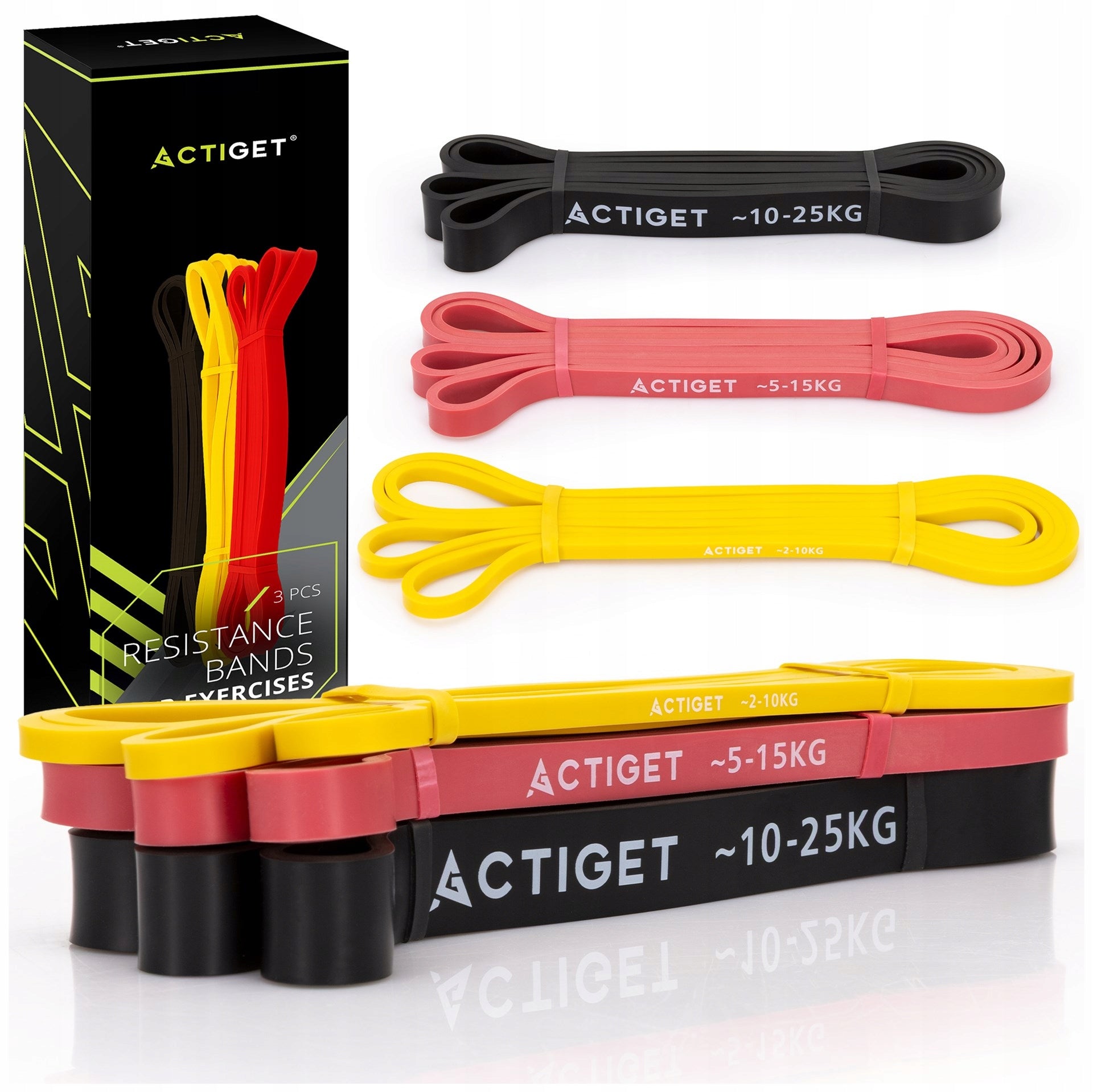 SET OF 3 RUBBER EXERCISE BANDS TRAINING RESISTANCE RUBBER REHABILITATION FITNESS