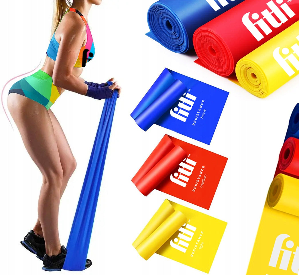SET OF 3 RUBBER EXERCISE TAPE REHABILITATION FITNESS FLAT BAND 2M