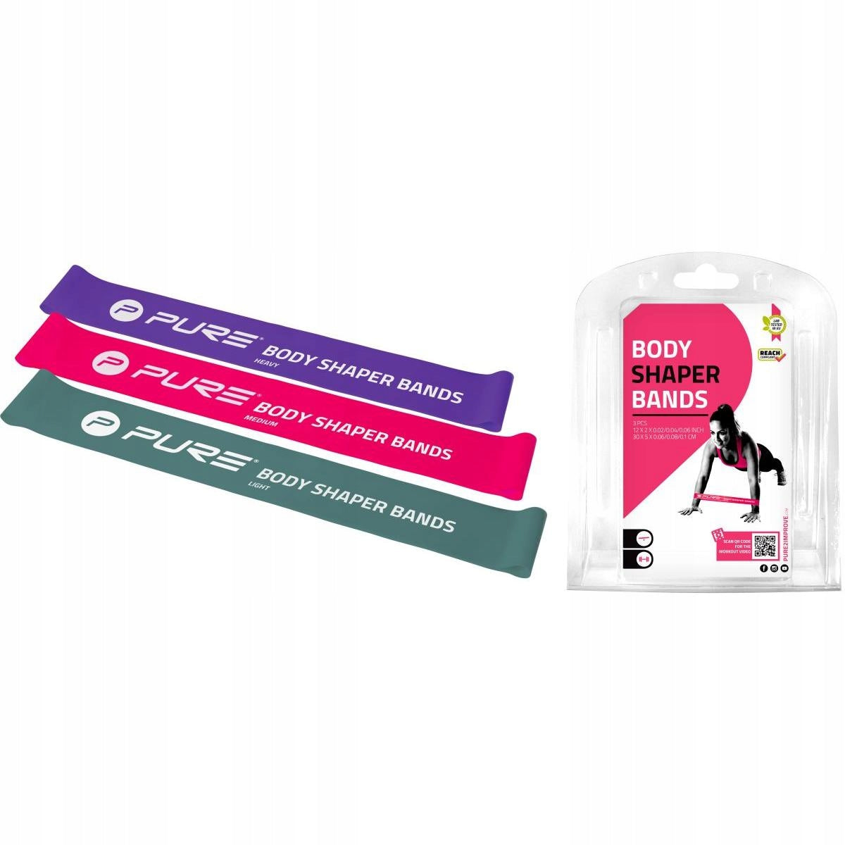 SET OF 3 RUBBER STRAPS MINI BAND EXERCISE TAPE FITNESS REHABILITATION PURE Brand Pure2Improve