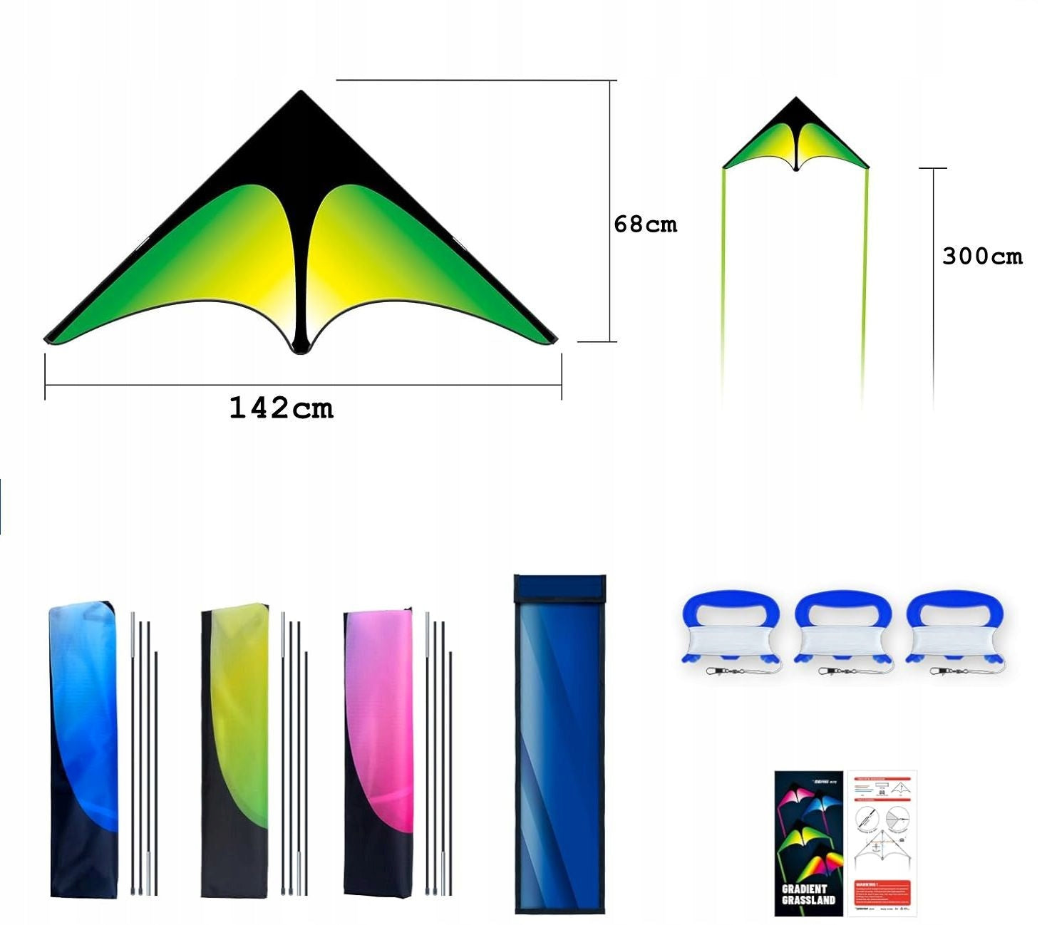 SET OF 3 x LARGE DELTA KITE WITH TAIL 3 PIECES Q7D Manufacturer code LATAWIEC DELTA x 3