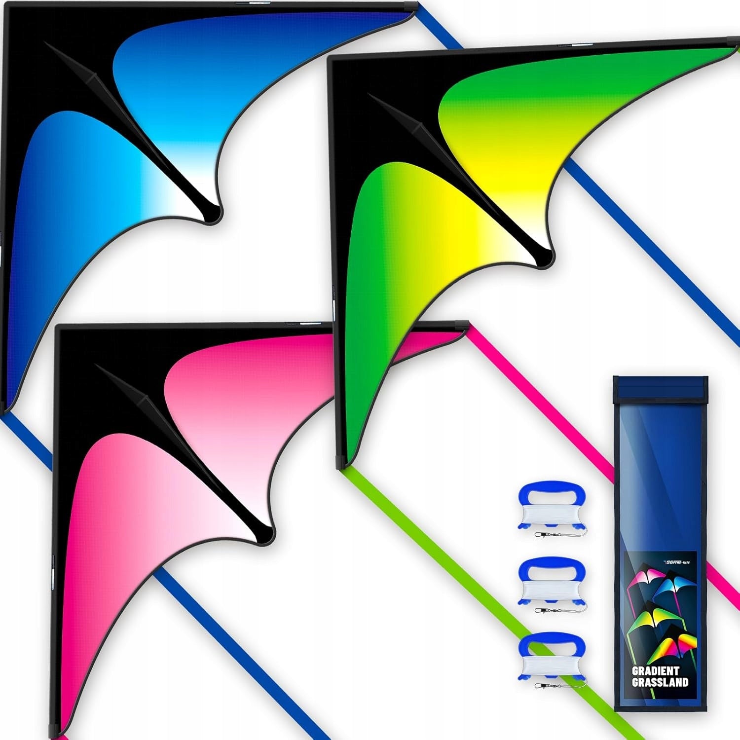 SET OF 3 x LARGE DELTA KITE WITH TAIL 3 PIECES Q7D