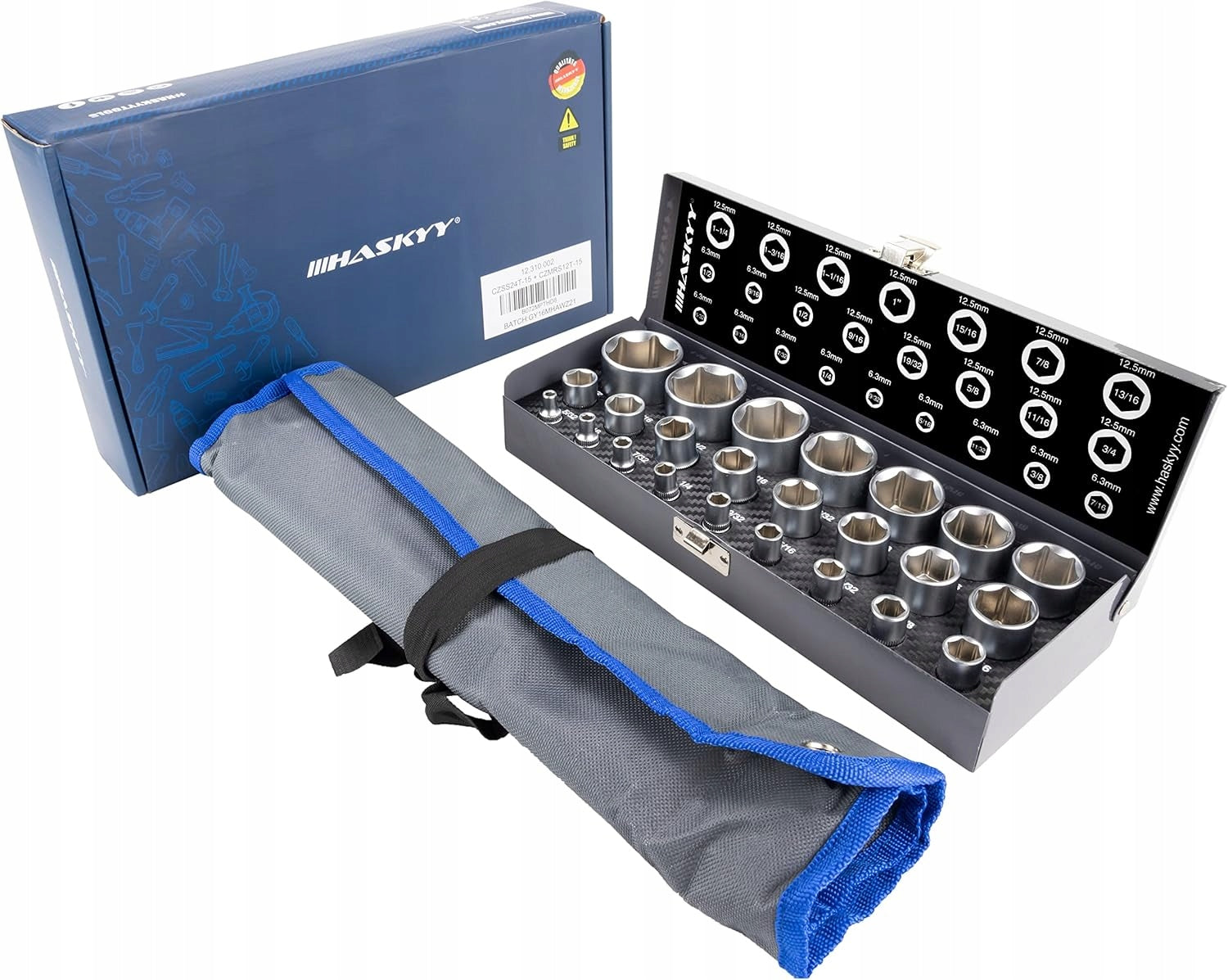 SET OF 36 INCH SOCKETS + FLAT-EYE WRENCHES METAL BOX Brand no brand