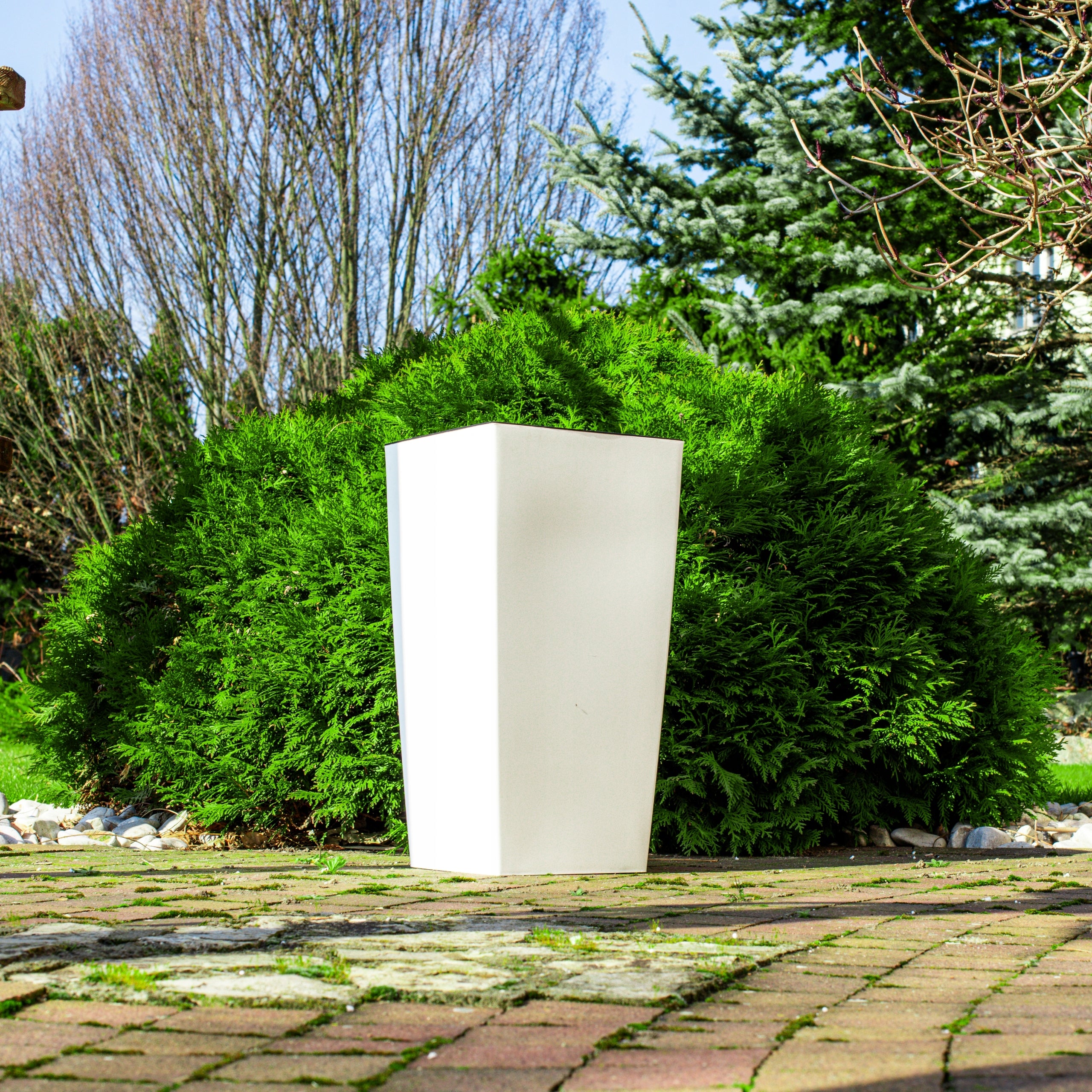 SET OF 3X POT PLANTER WHITE GARDEN FLOWERBED STANDING TERRACE WITH INSERTS Length 20 cm