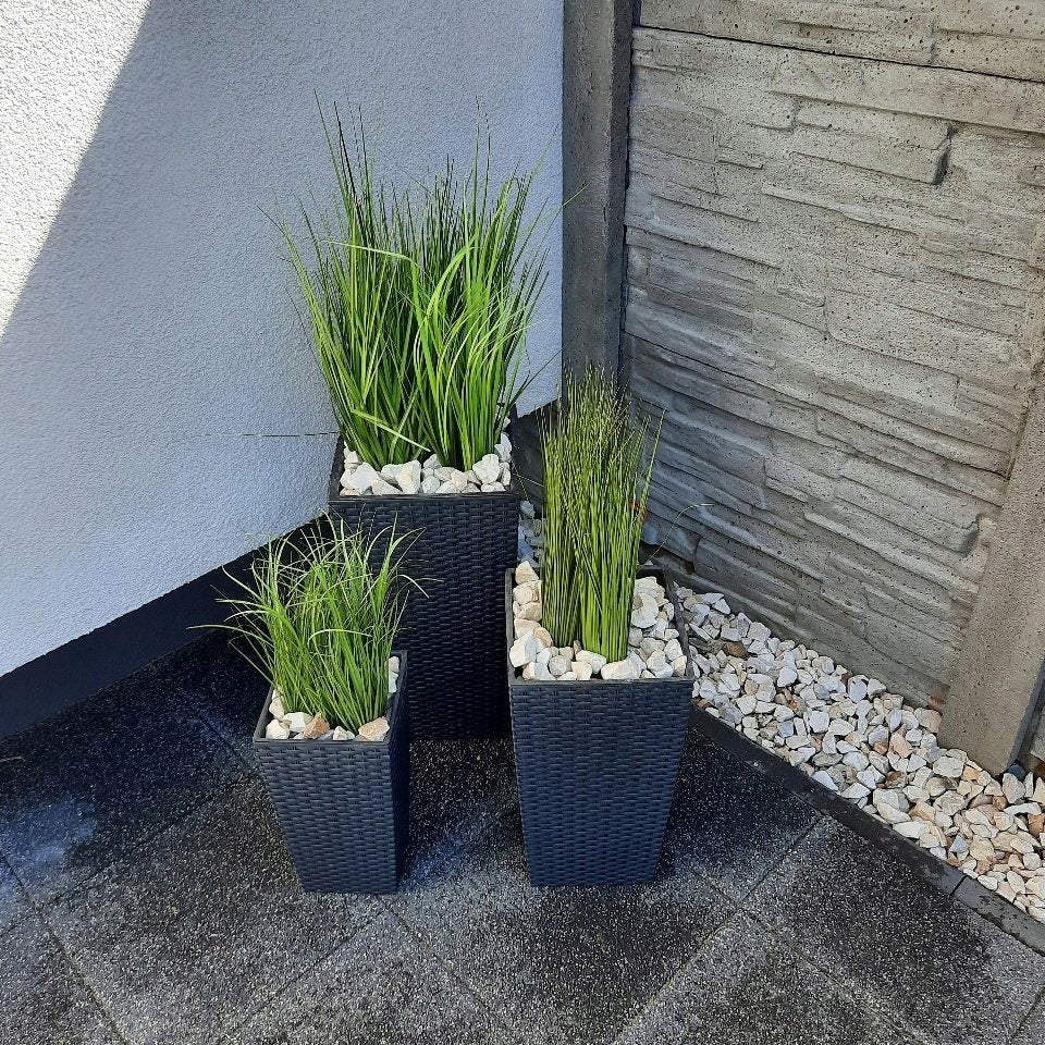SET OF 3x FLOWER POT BALCONY GARDEN RATTAN FLOWERBED ANTHRACITE CARTRIDGE Packaging status original