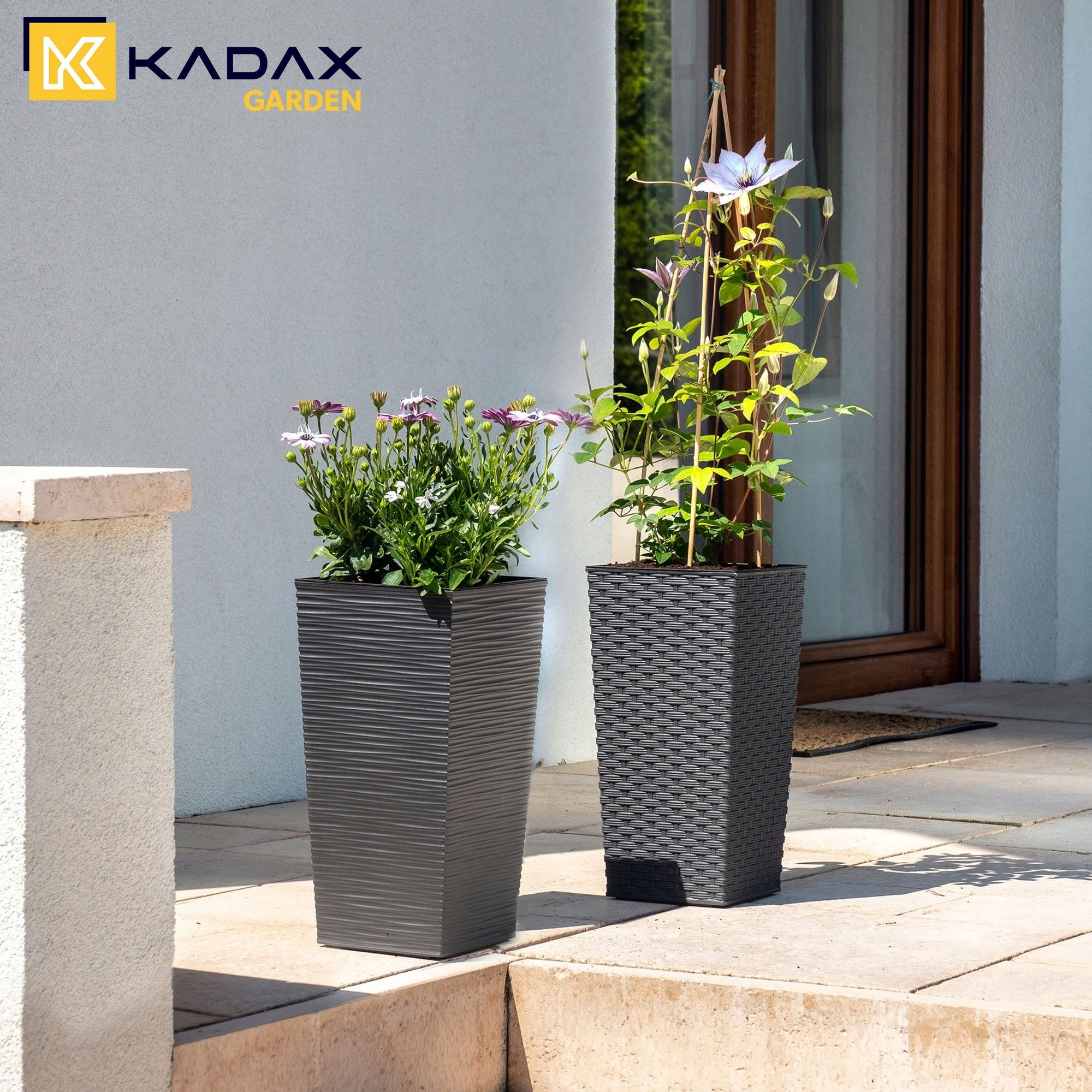 SET OF 3x GARDEN PLANTER LARGE HIGH + CARTRIDGE GRAPHITE 47+57+68 cm Color gray