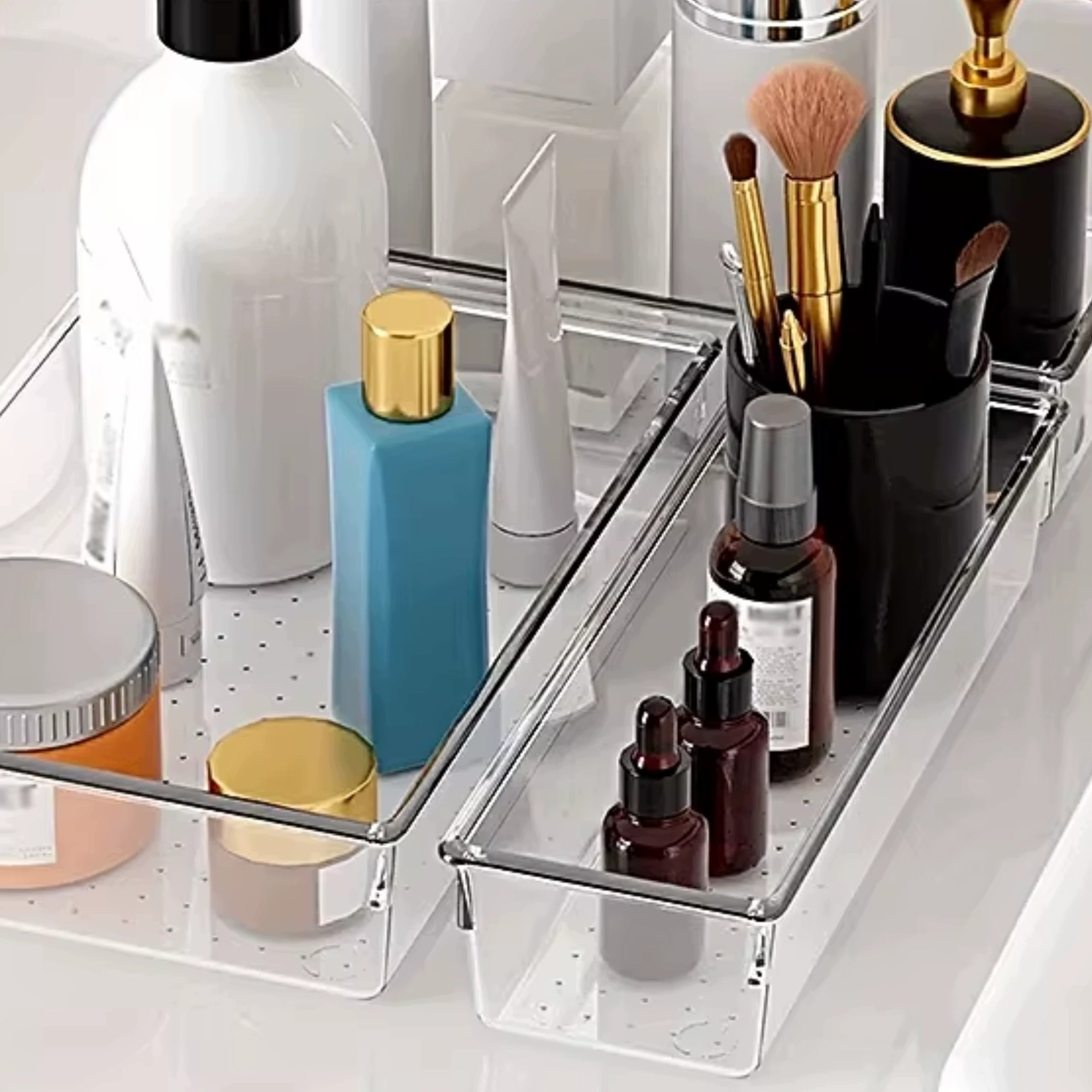 SET OF 4 CLEAR COSMETIC BRUSH CONTAINERS FOR CABINET DRAWER Brand no brand