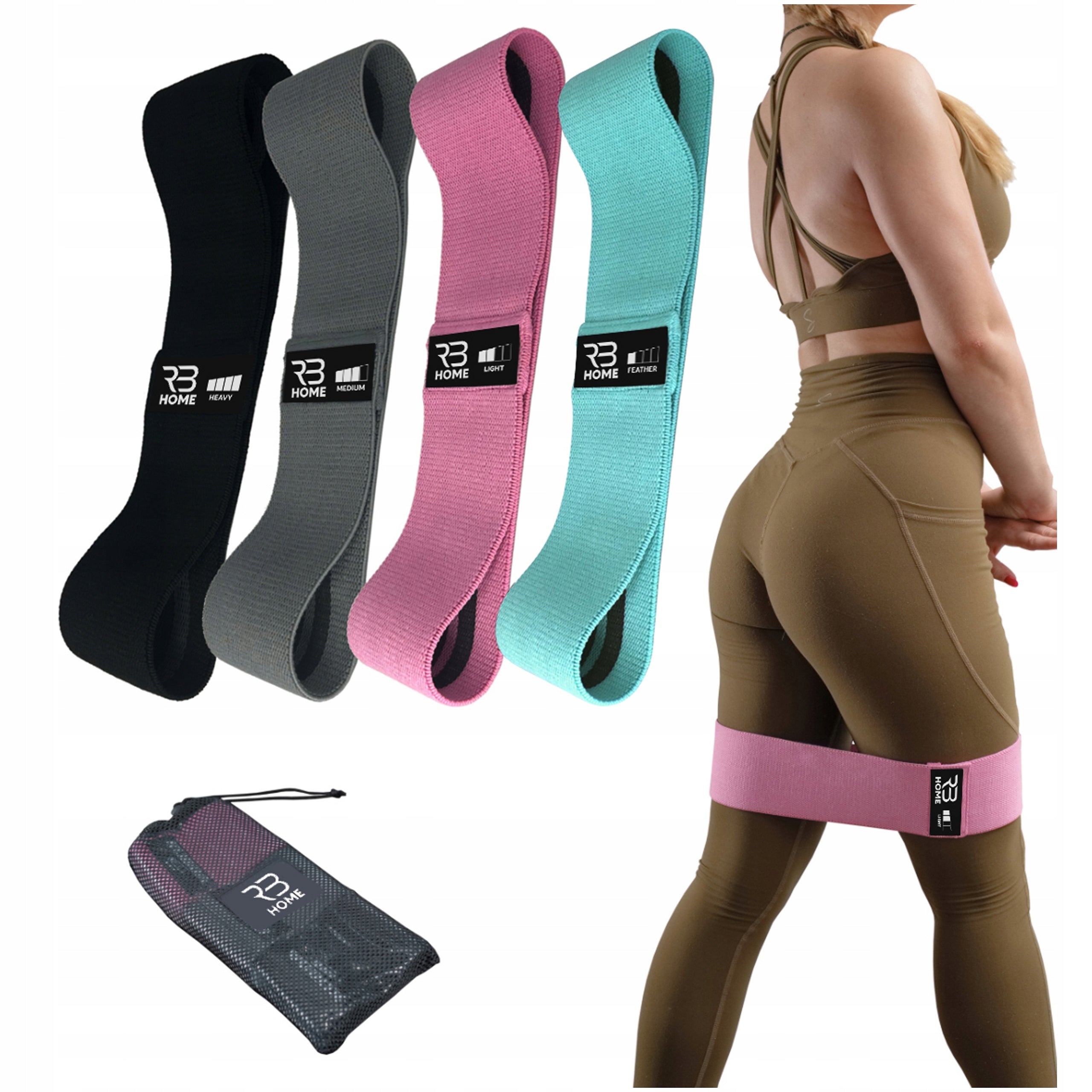 SET OF 4 HIP MINI BAND EXERCISE RUBBERS, MATERIAL RUBBERS STRONG FITNESS BANDS
