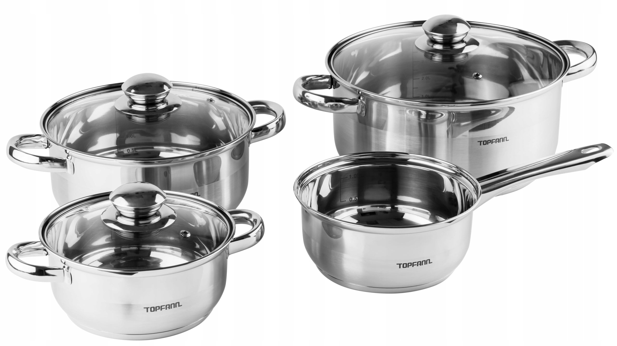 SET OF 4 POTS INDUCTION GAS SAUCEPAN COVERS POTS STAINLESS STEEL LARGE