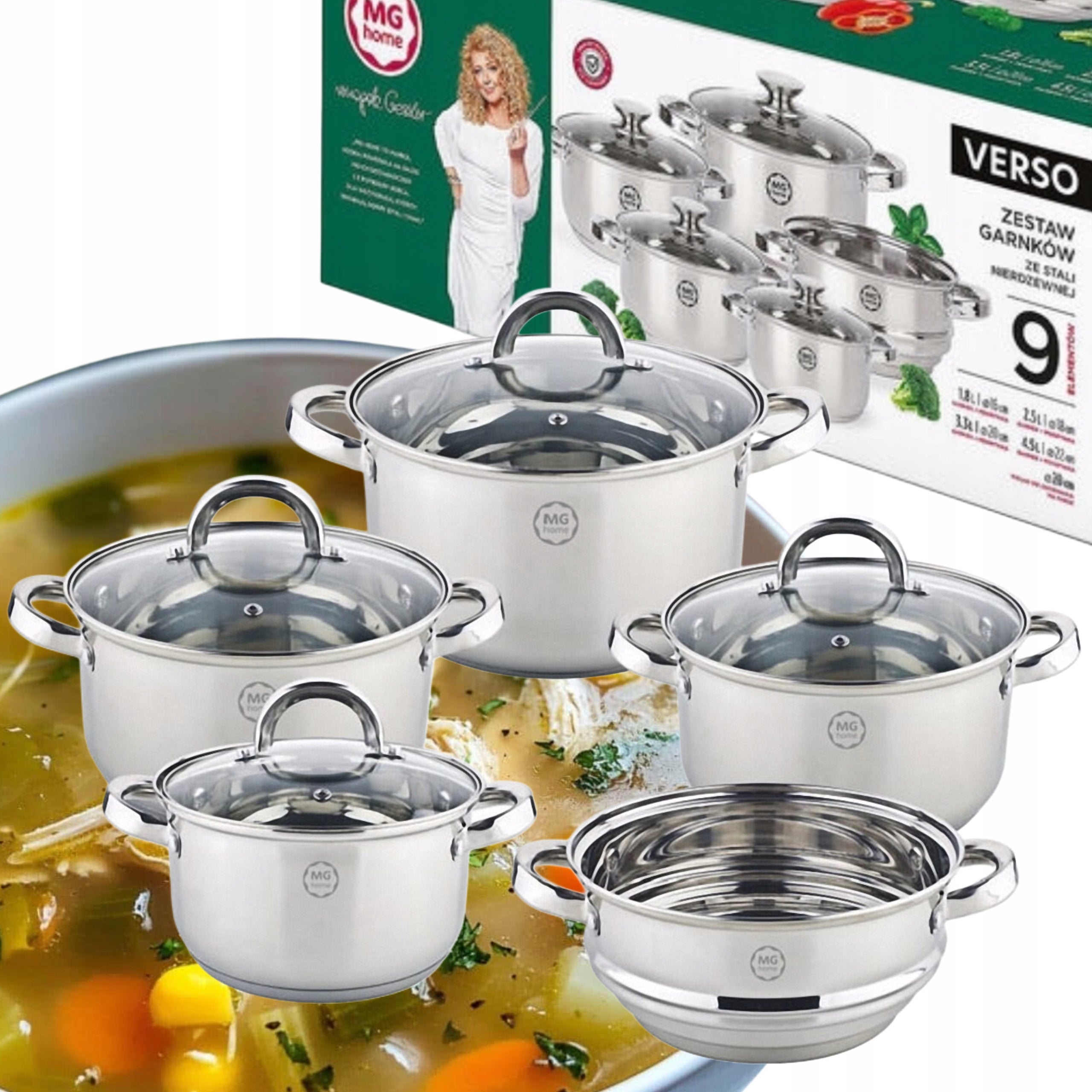 SET OF 4 POTS MG HOME VERSO STEEL SET OF 9 ELEMENTS INOX INDUCTION