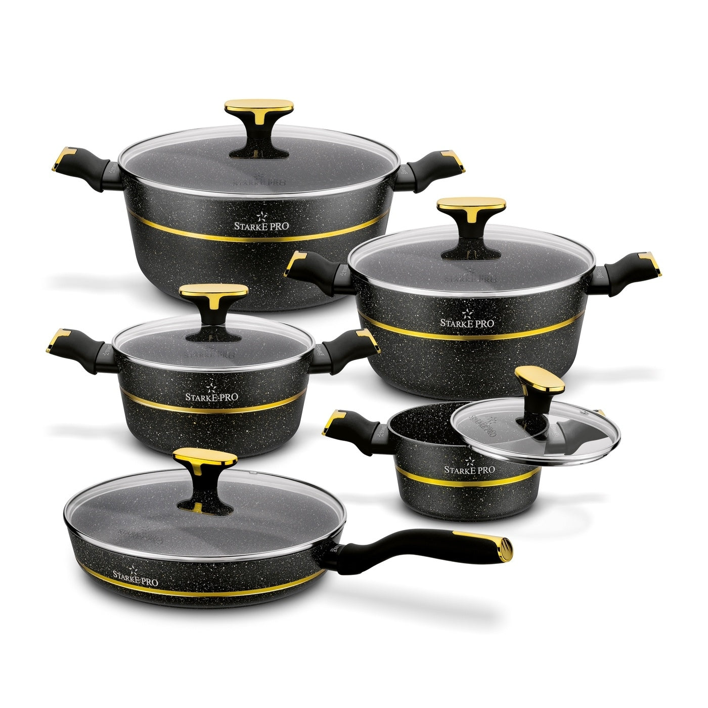 SET OF 4 POTS with lids + PAN 10 el Golden Marble Starke Pro Manufacturer code 5903313453608