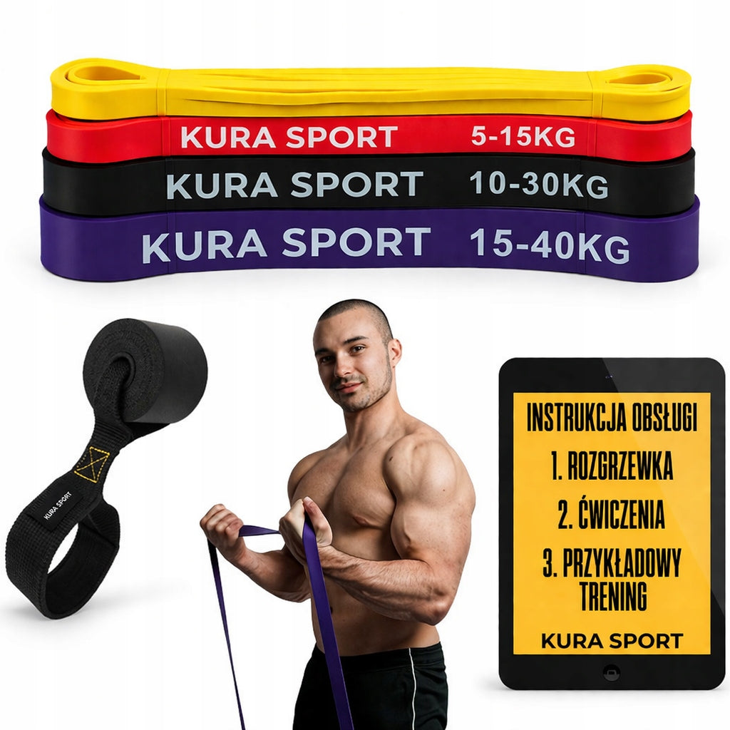 SET OF 4 RESISTANCE RUBBERS FOR EXERCISE POWER BAND RESISTANCE - KURA SPORT