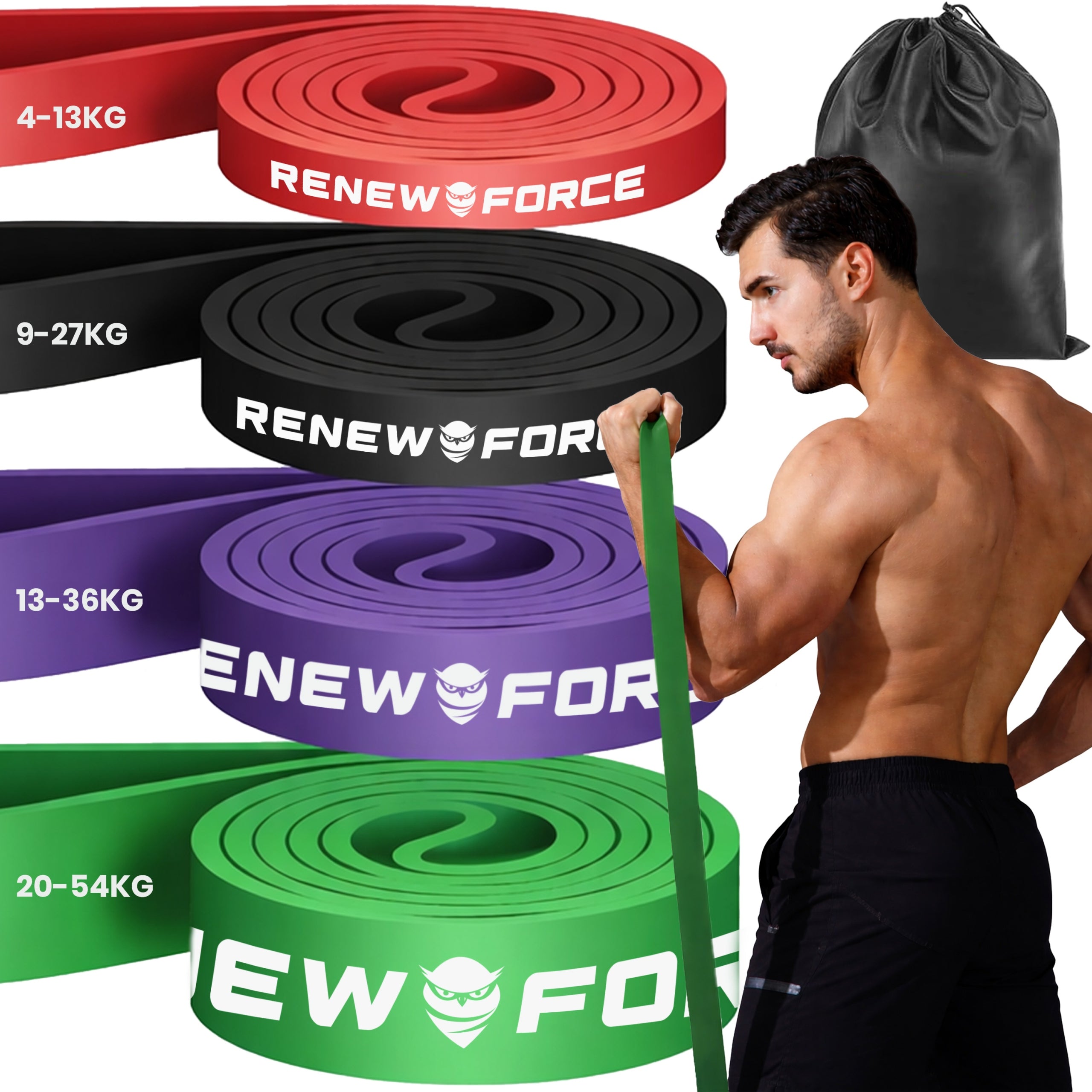 SET OF 4 RUBBERS FOR EXERCISE Fitness + BAG Resistance bands STRONG for XXL Training