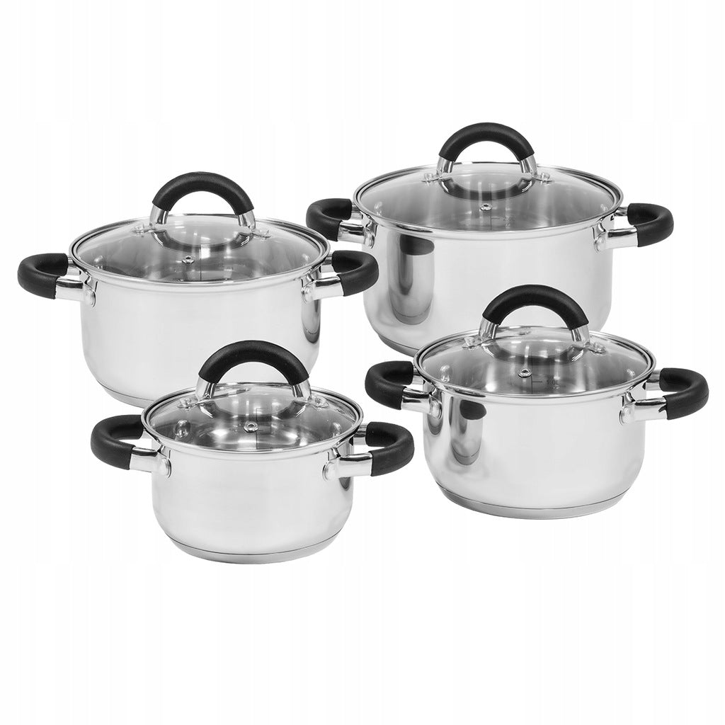 SET OF 4 STAINLESS POTS + COVERS SET OF STEEL POTS INDUCTION GAS Manufacturer code KPL GARNKÓW NICO