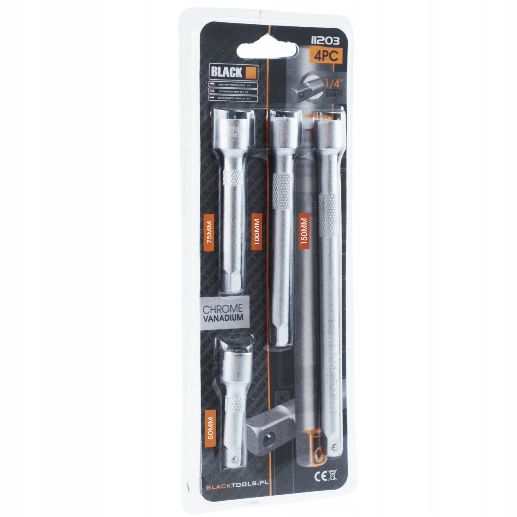 SET OF 4PC EXTENSIONS 1/4 50 75 100 150 mm CRV BLACK Product weight with unit packaging 0.225 kg