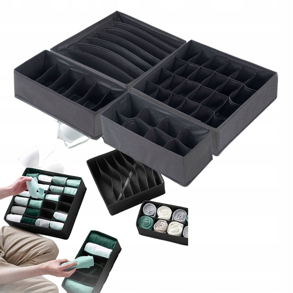 SET OF 4x WARDROBE DRAWER ORGANIZER UNDERWEAR BOXES SOCKS BLACK Packaging status original