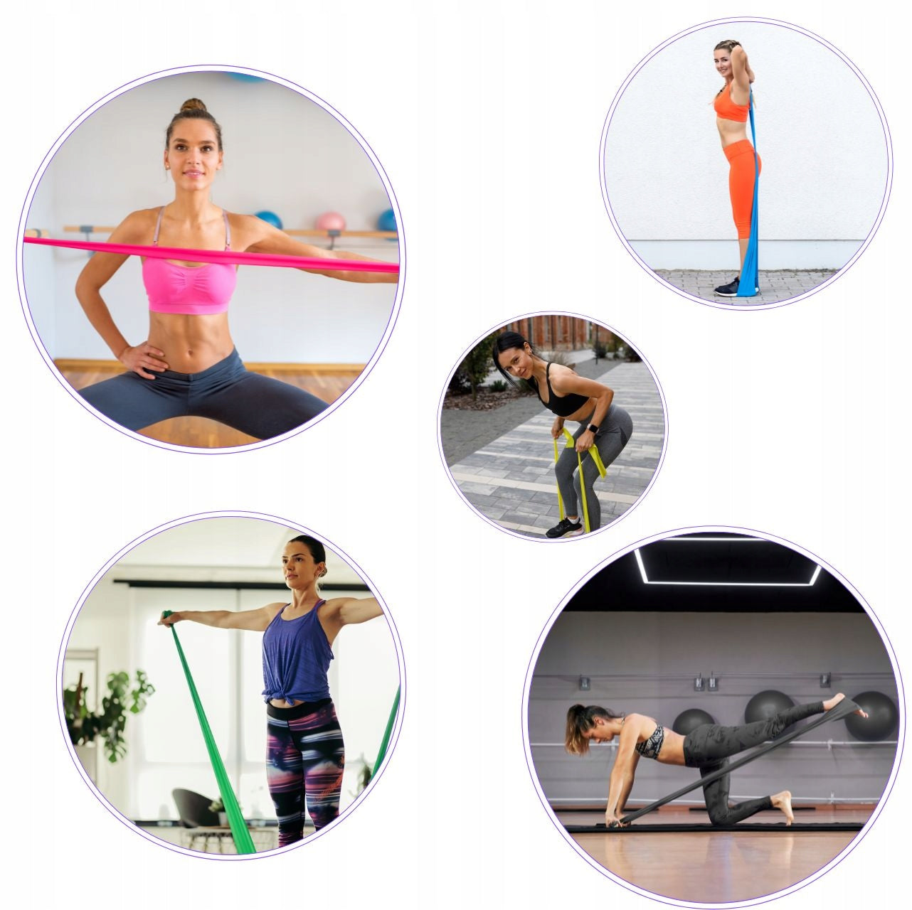 SET OF 5 FLAT BAND EXERCISE TAPES REHABILITATION RESISTANCE BANDS 9-25kg Color multicolor