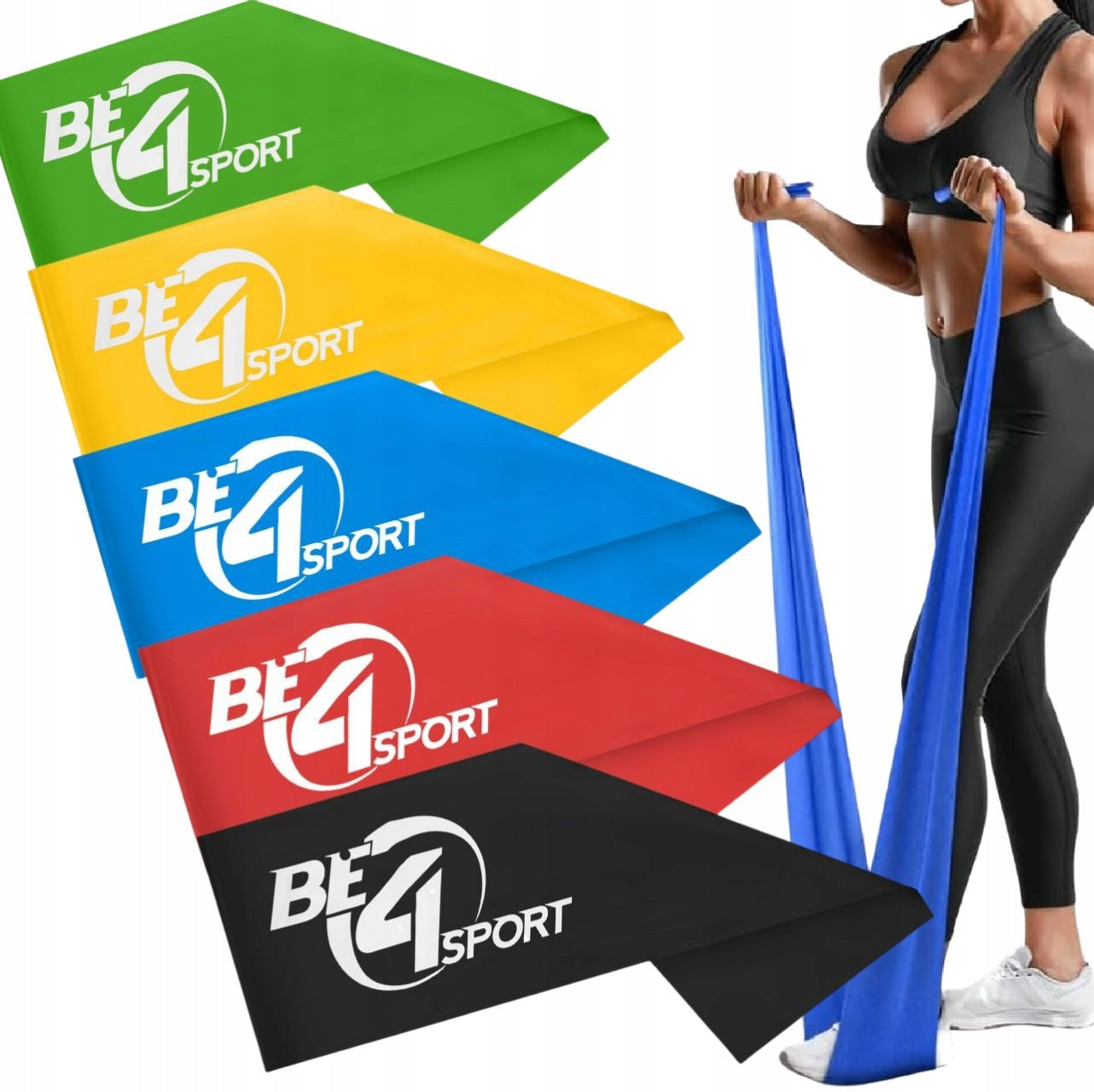 SET OF 5 FLAT BAND EXERCISE TAPES REHABILITATION RESISTANCE BANDS 9-25kg