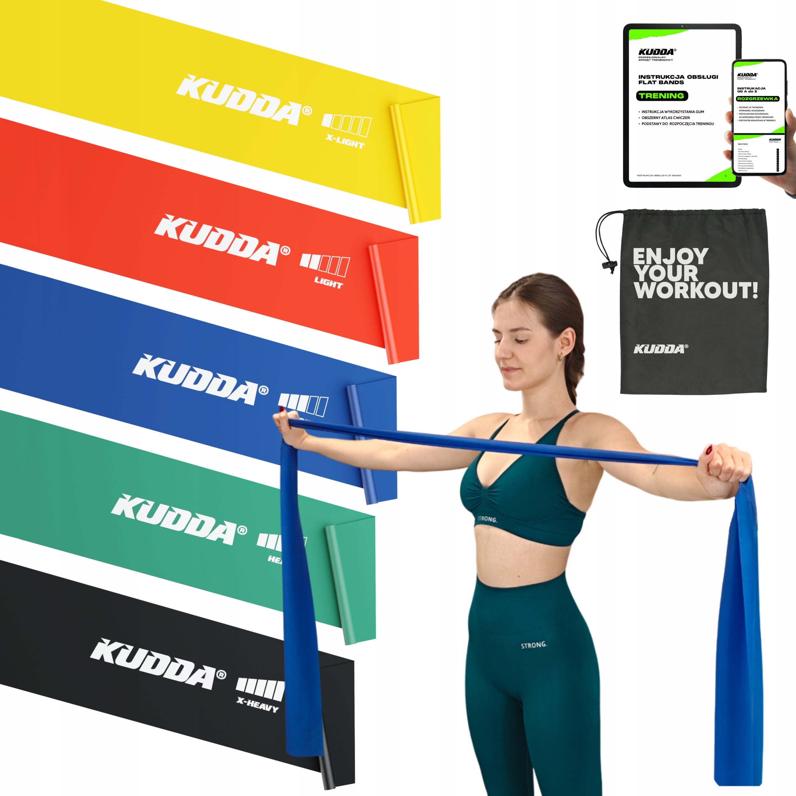 SET OF 5 FLAT BAND REHABILITATION EXERCISE GUMS Resistance Rubber + EXERCISES