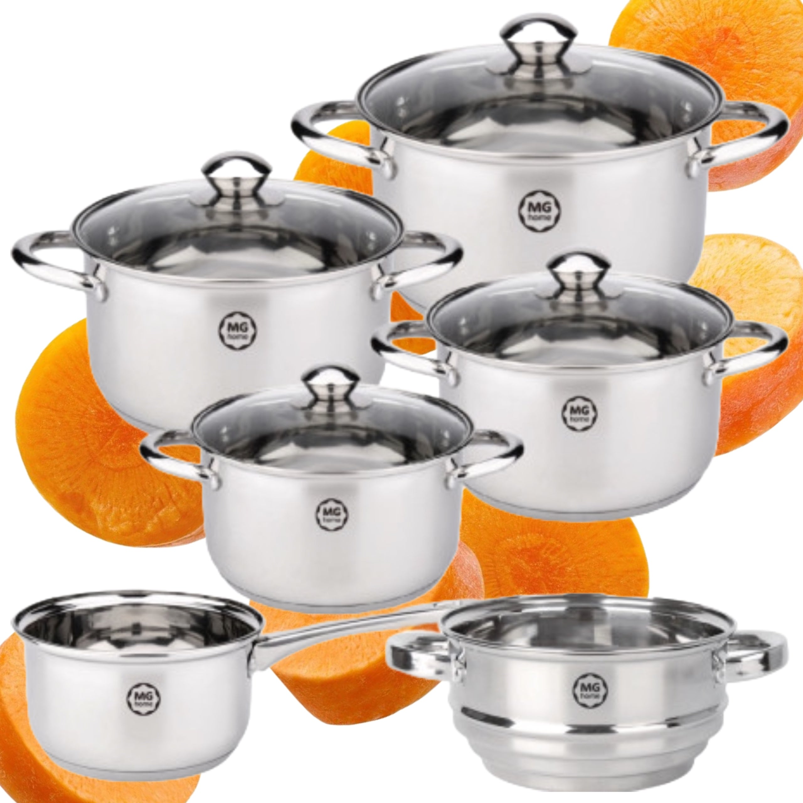 SET OF 5 POTS MG HOME LAURO STEEL SET OF 10 ELEMENTS INOX INDUCTION Color silver