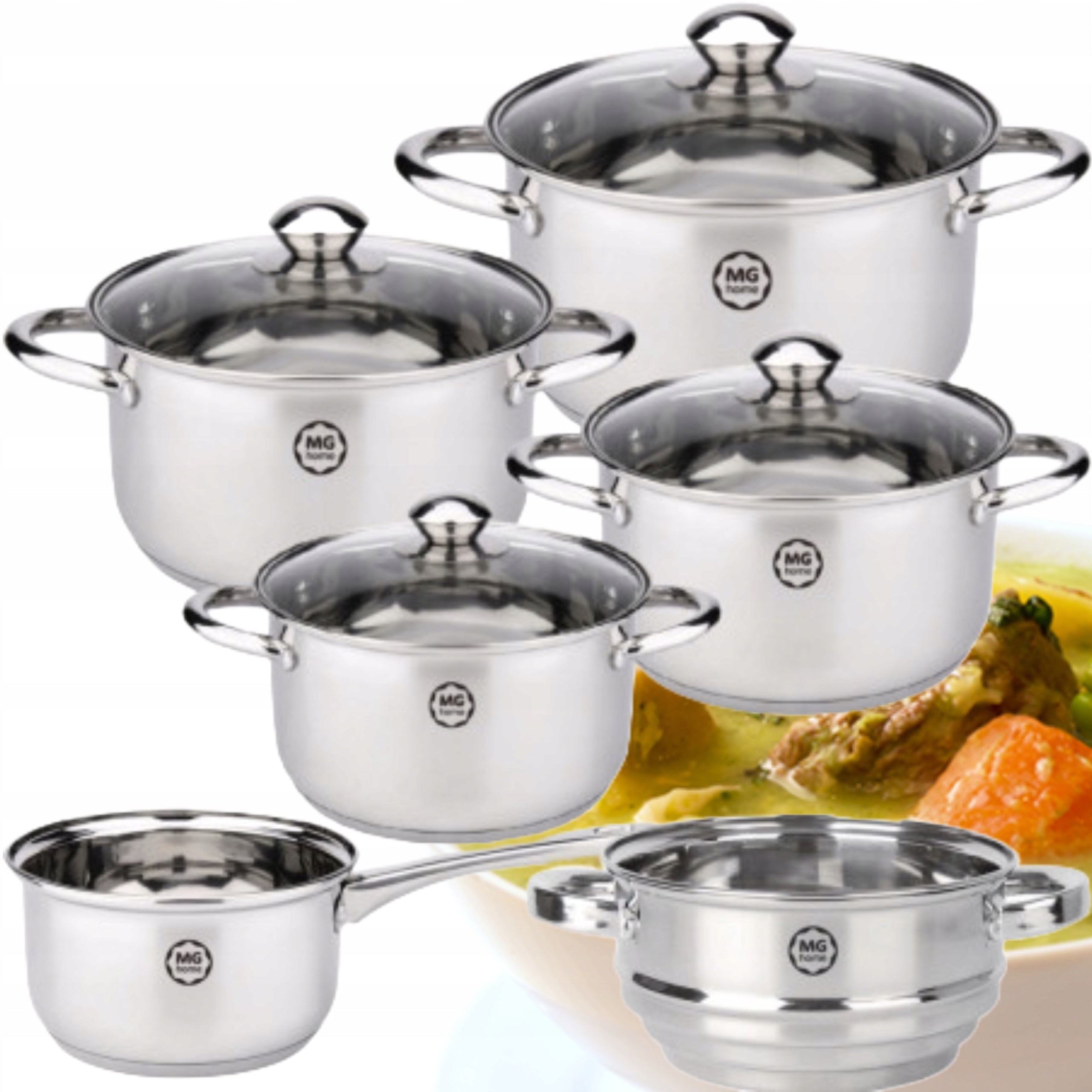 SET OF 5 POTS MG HOME LAURO STEEL SET OF 10 ELEMENTS INOX INDUCTION