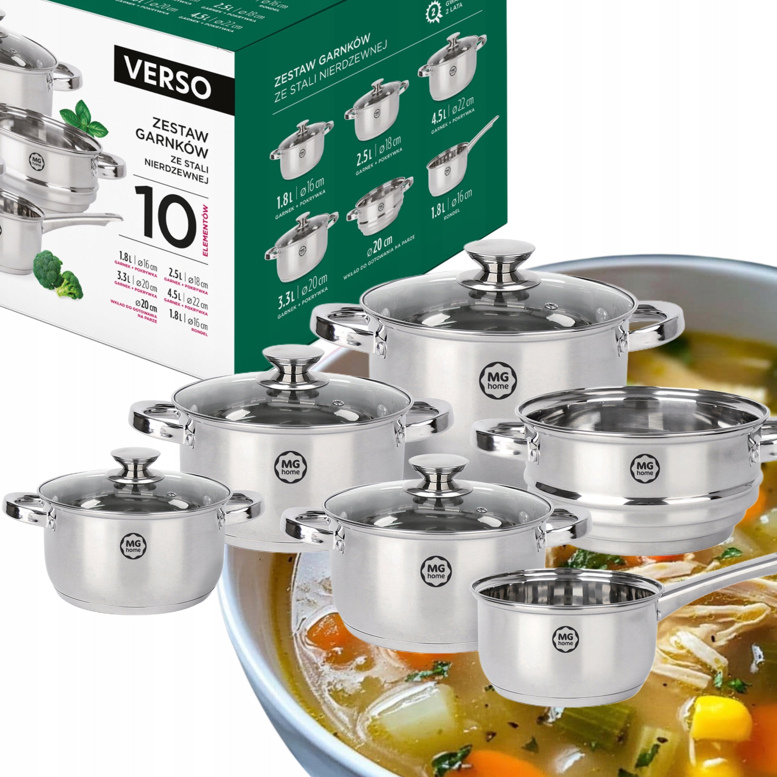 SET OF 5 POTS MG HOME VERSO STEEL SET OF 10 ELEMENTS INOX INDUCTION