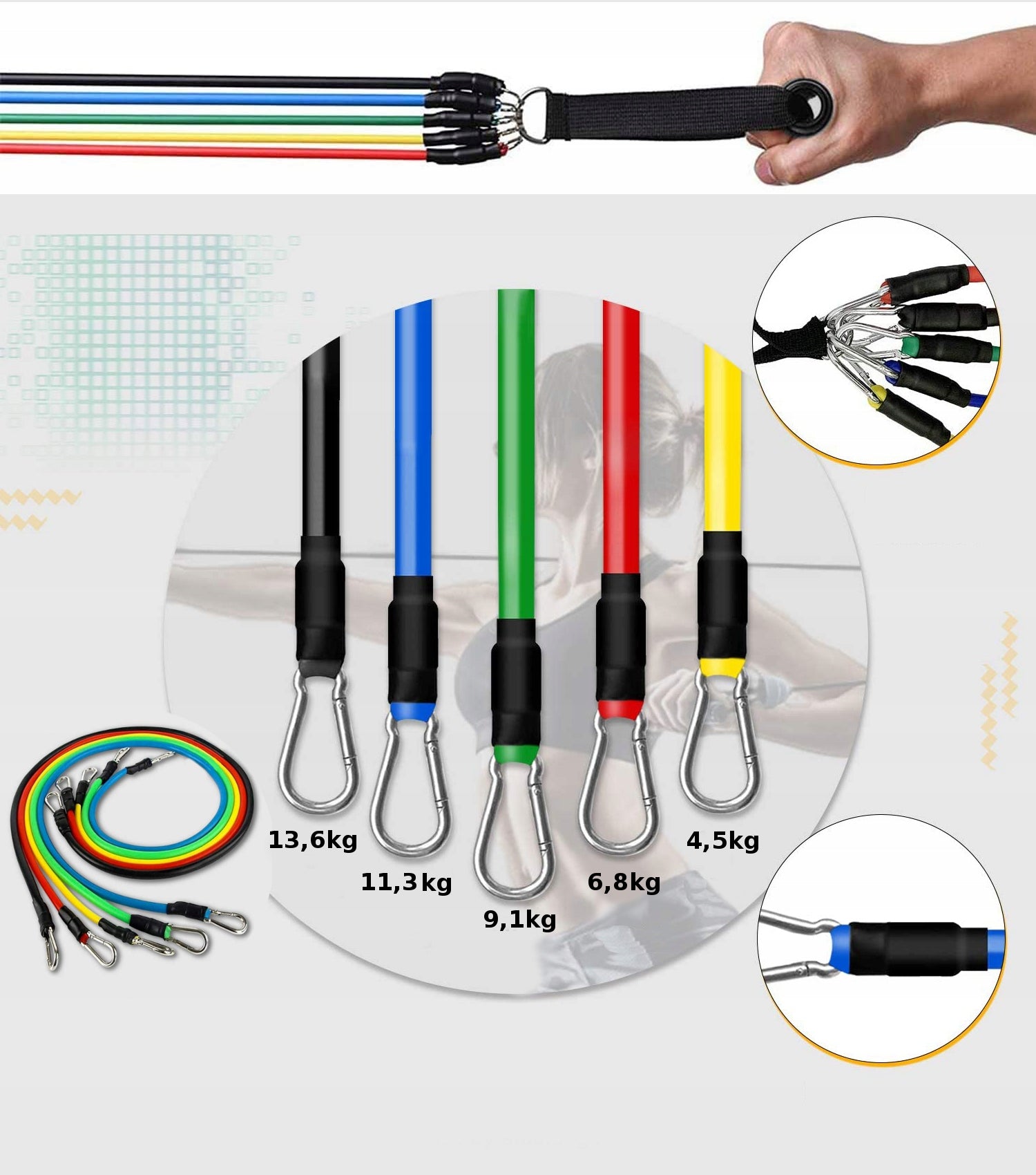 SET OF 5 RESISTANCE BANDS FOR TRAINING EXERCISES Color multicolor