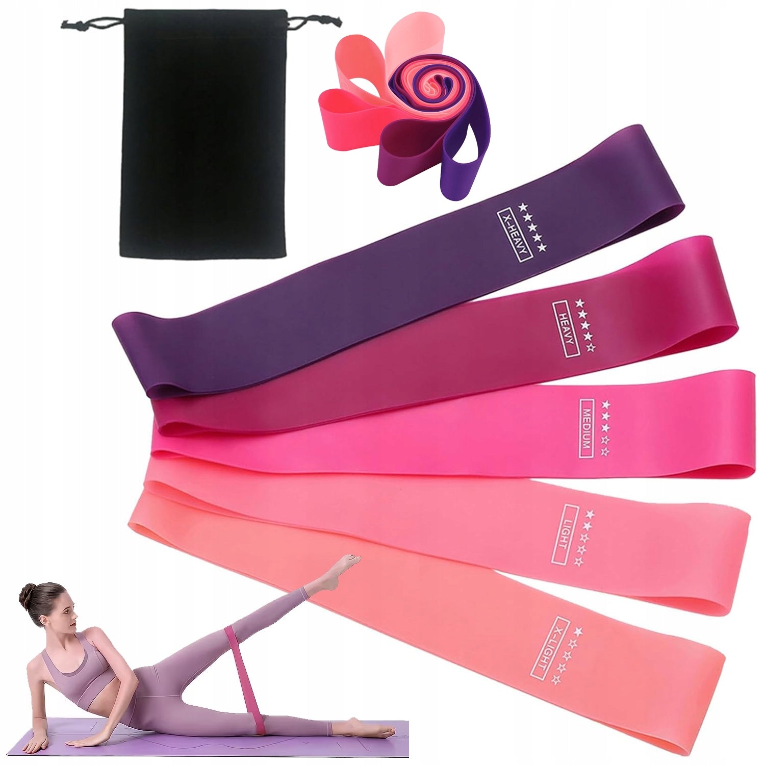 SET OF 5 RESISTANCE RUBBER BANDS MINI BAND FOR TRAINING STRETCHING EXERCISES STRONG
