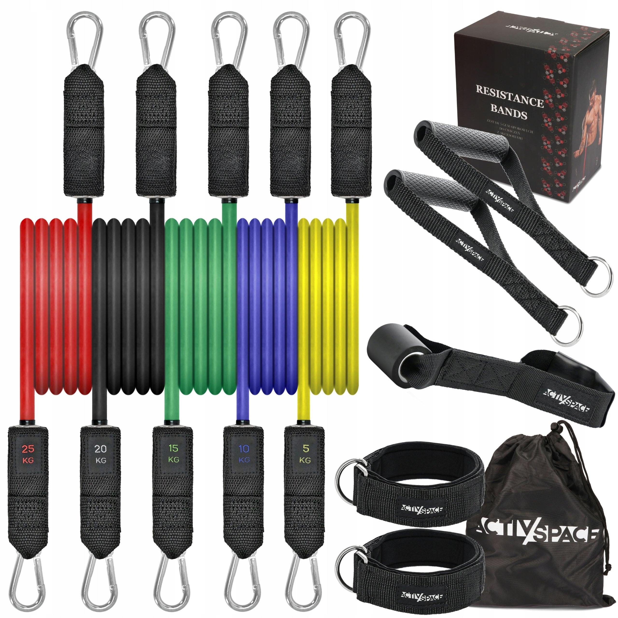 SET OF 5 RESISTANCE RUBBERS FOR EXERCISE FITNESS BANDS UP TO 75KG HIGH QUALITY