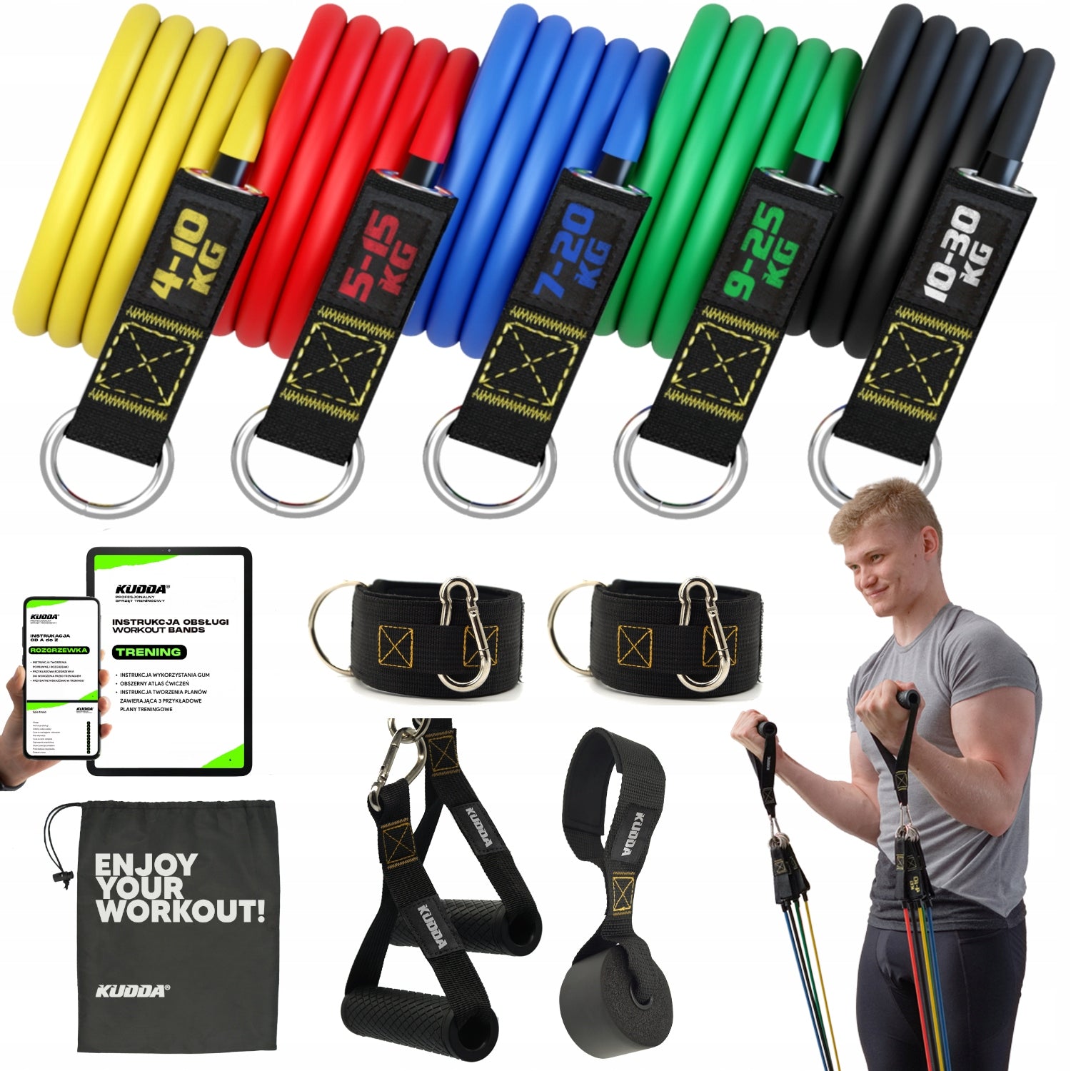 SET OF 5 RESISTANCE RUBBERS FOR EXERCISING fitness rubber UP TO 100KG HIGH QUALITY KUDDA