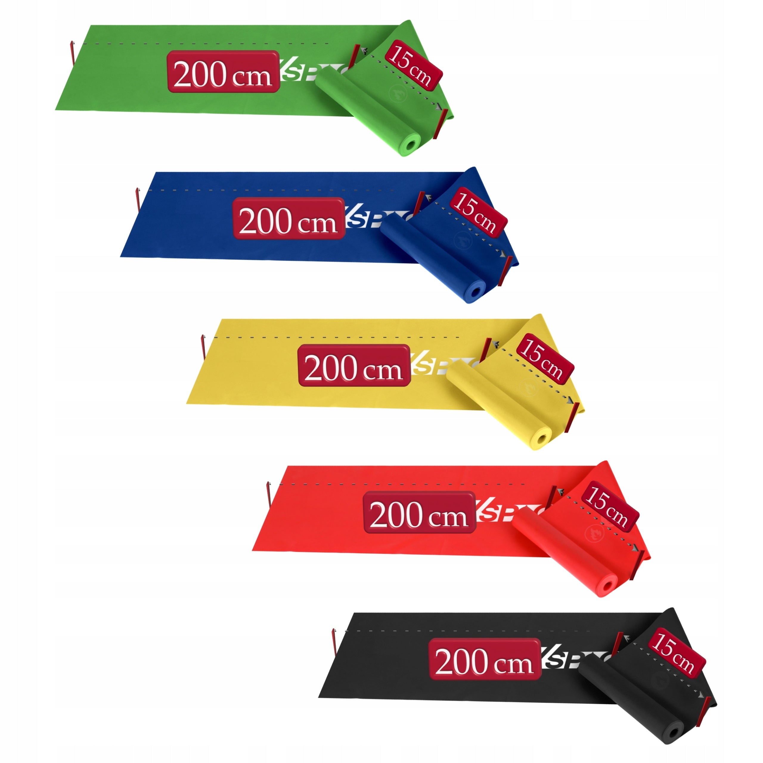 SET OF 5 RUBBER BANDS FOR FITNESS REHABILITATION TRAINING LONG RUBBER 2M Model Zestaw 5 gum taśm do ćwiczeń fitness rehabilitacja