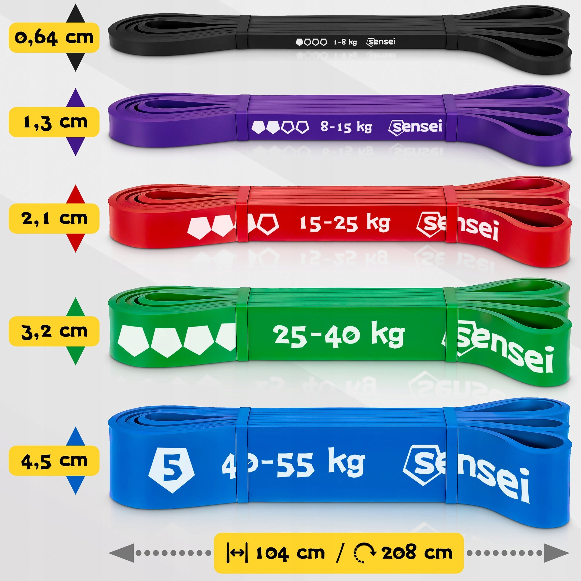 SET OF 5 RUBBER POWER BAND + HANDLE, Resistance Exercise Tapes, Pull-Ups Color multicolor
