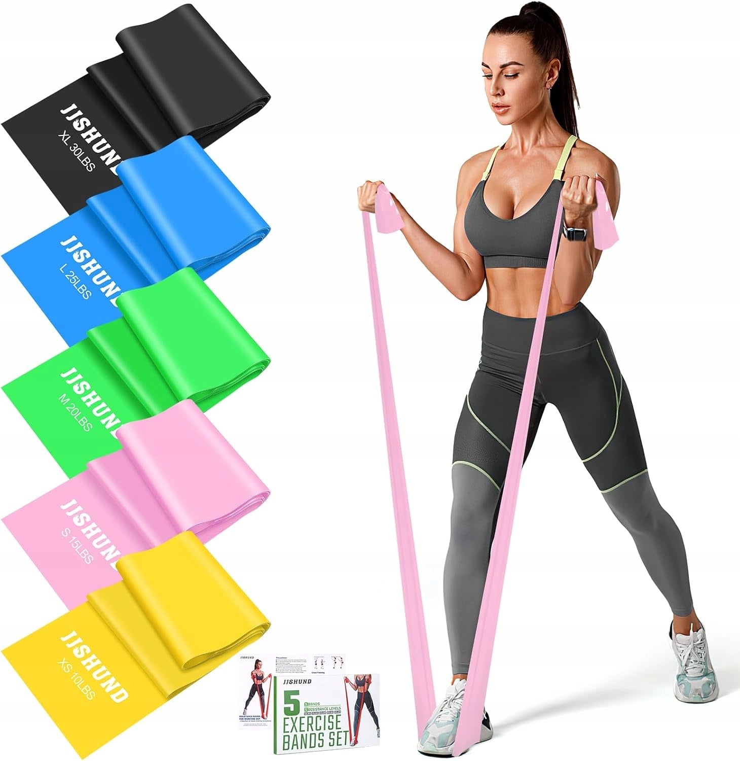 SET OF 5 RUBBER TAPES FOR FITNESS REHABILITATION TRAINING EXERCISES 1,5M Color multicolor