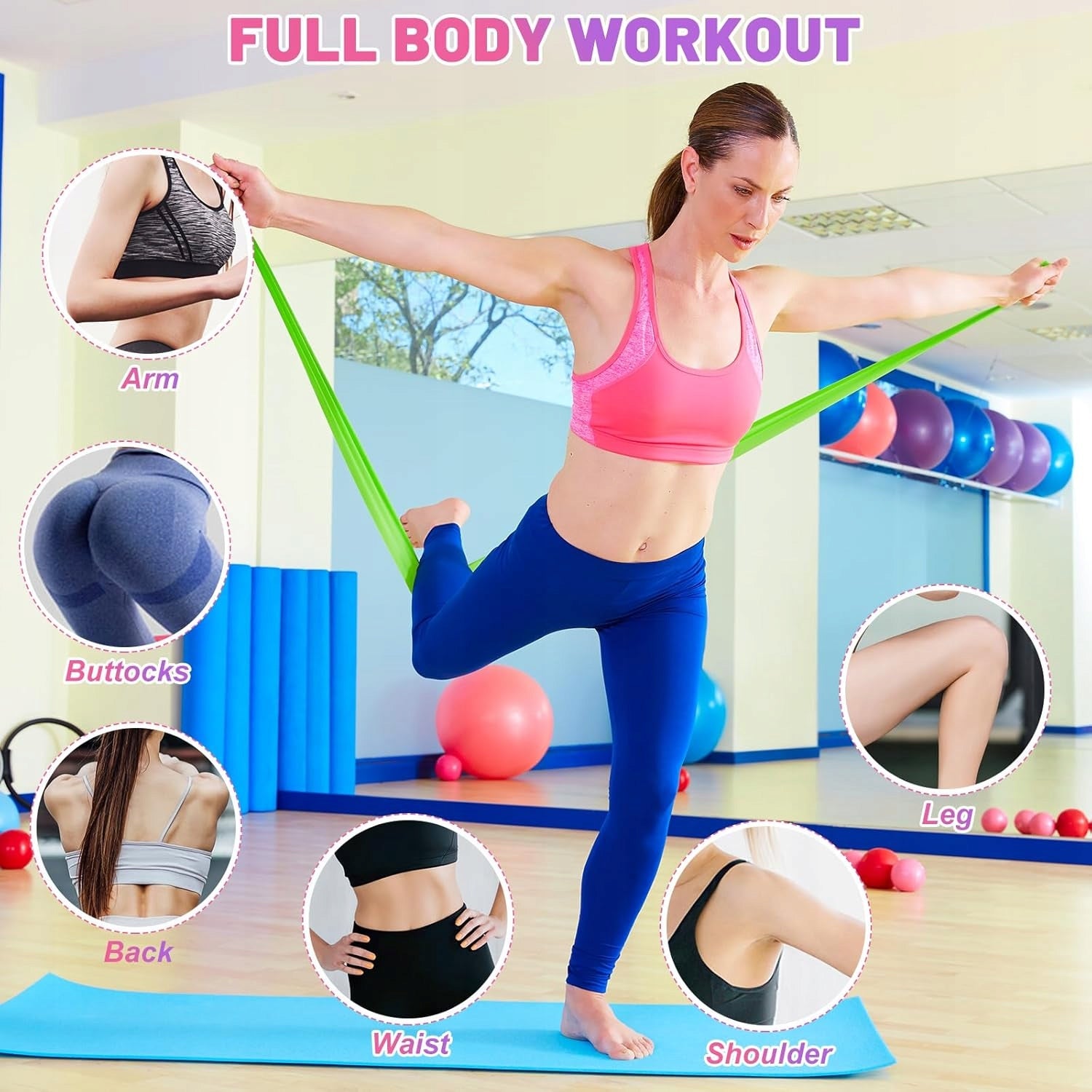 SET OF 5 RUBBER TAPES FOR FITNESS REHABILITATION TRAINING EXERCISES 1,5M Model Exercise bands set