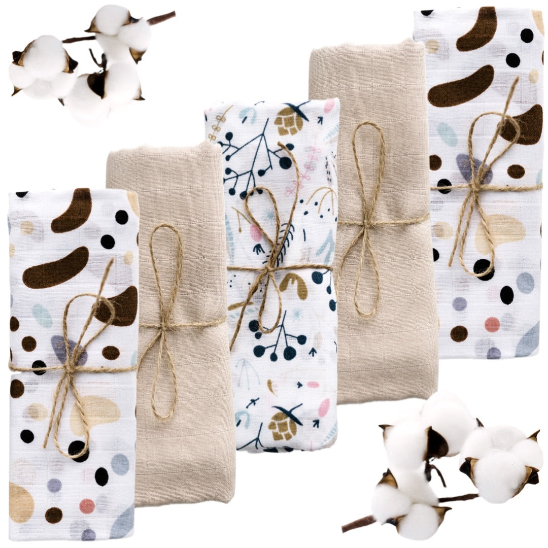 SET OF 5x MUSLIN DIAPERS POLISH 39x39cm PREMIUM FROM BabyU
